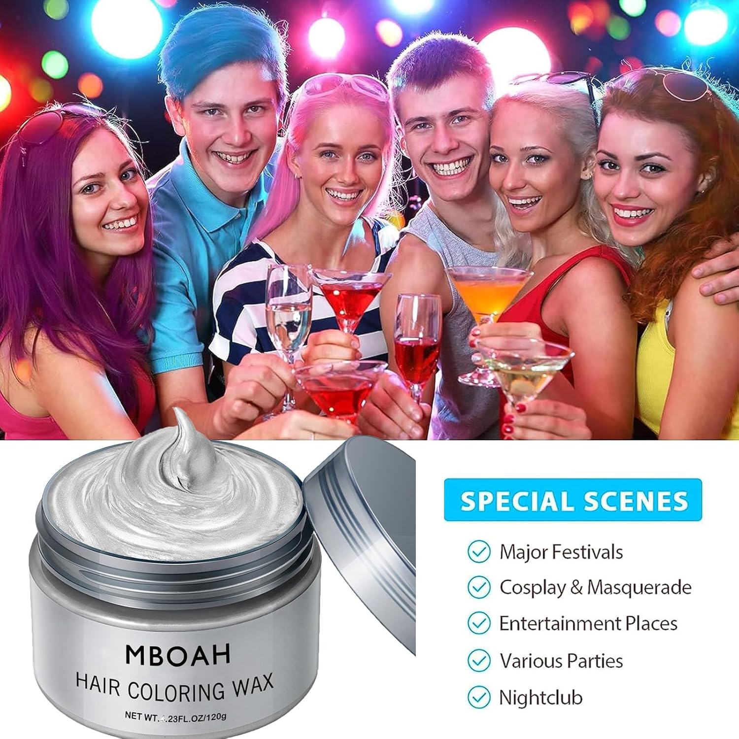 White Temporary Hair Color Wax - Washable Instant Color Hair Dye for Men Women & Kids - All-Day Hold Disposable Hair Styling Clays for Daily, Cosplay, Party, Masquerade, Halloween.etc - 120g - Image 7