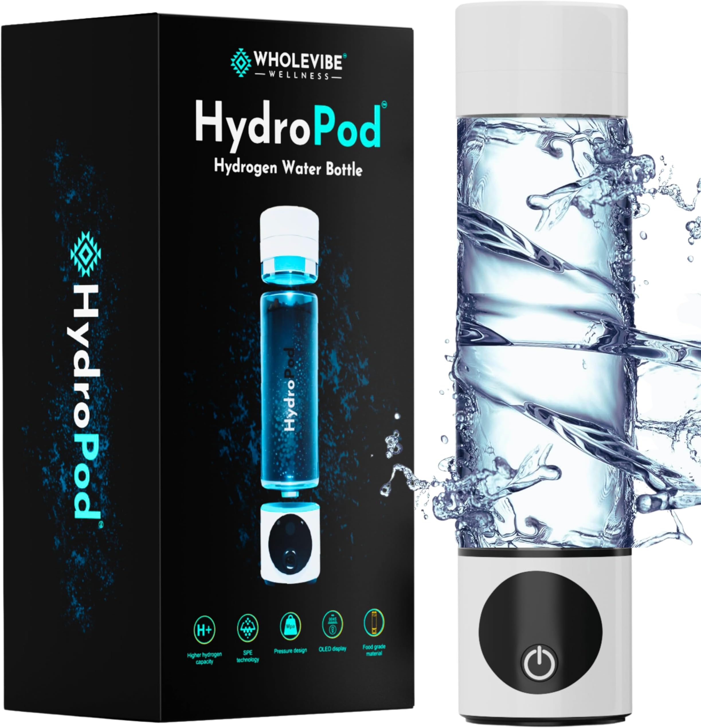 HydroPod Hydrogen Water Bottle, Hydrogen Water Bottle Generator, Ion Water Bottle, Water Purifier, Filtered Water Bottle, Water Ionizer, Water Bottle Filter, Smart Water Bottle, Premium Hydrogen Water