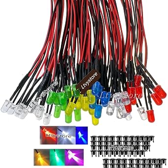 60Pcs 5 MM 9 V 6 Colors LED قبل السلكية مصباح مصباح سلكي لمبة ضوء ما قبل السلكية انبعاث الصمام الثنائي + 60 Pcs أسود 5 MM LED البلاستيك كليب حامل لوحة العرض
