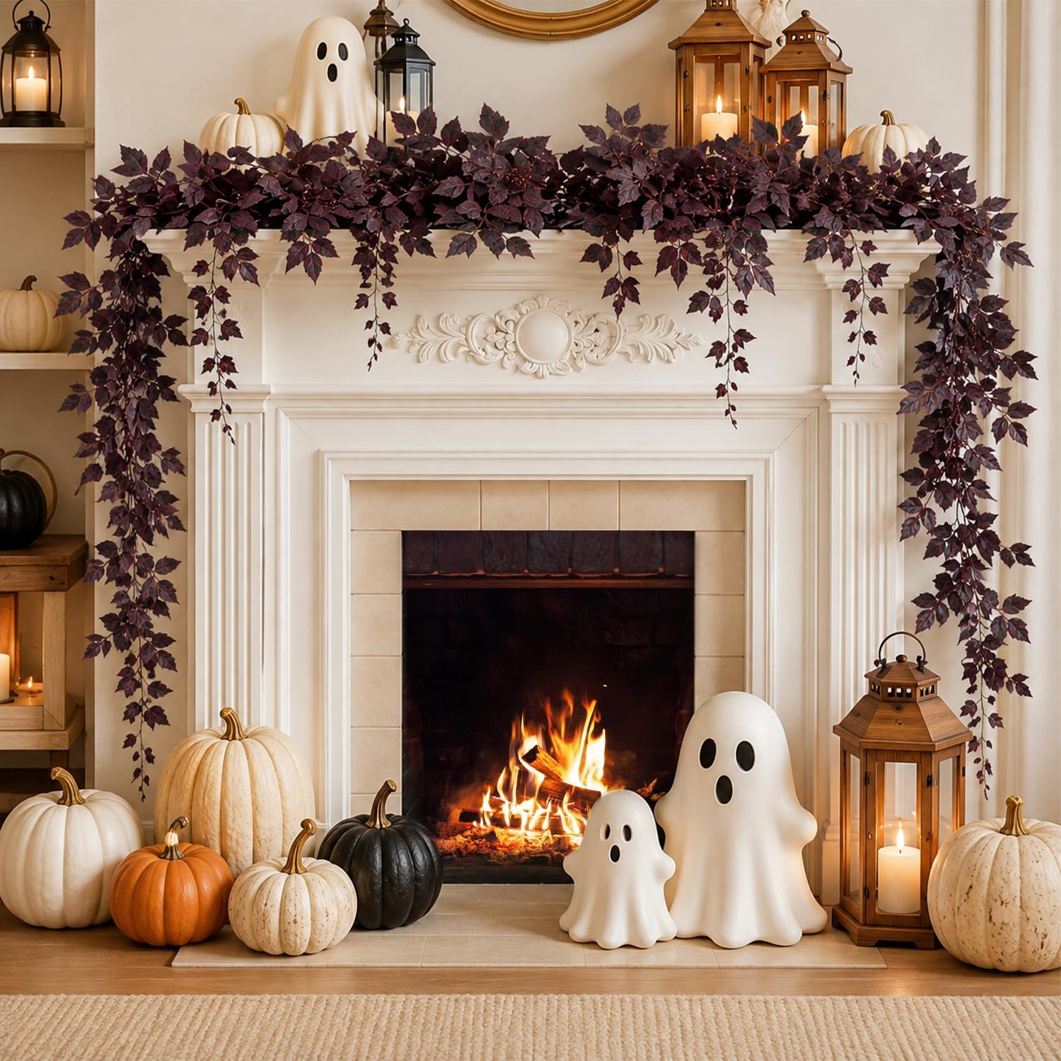 Fall Decor - 6 Ft Plum Cimicifuga Seeded Garland,Neutral Faux Leaves Garland Fall Decorations for Home for Autumn Halloween Decoration, for Thanksgiving Table Centerpiece Home Fireplace Indoor