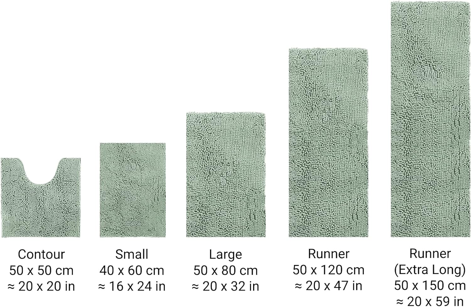 AOACreations Chenille Shag Bath Rug, Shaggy Bathroom Mat, Extra Long Runner 20" x 59", Soft Plush Luxury, High Pile, Absorbent, Non-Slip (Extra Long Runner 50 x 150 cm, Seafoam Blue Green)