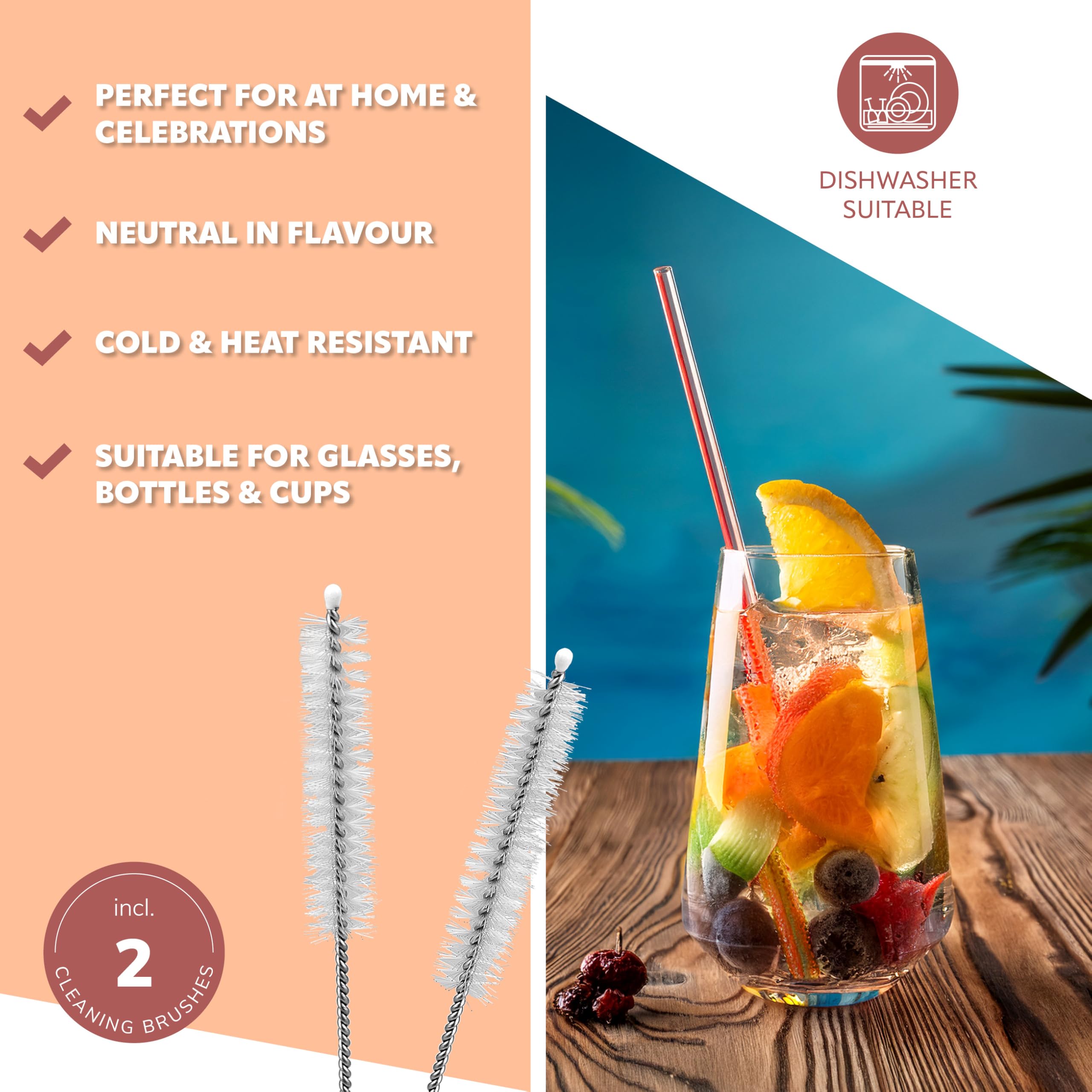 Simply Straws Cannucce In Vetro Piegate 25.4 Cm - Set Da 6 Pezzi Con Spazzola, Riutilizzabili Per Barattoli E Bicchieri, Adatte A Microonde E Lavastoviglie