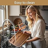 Vista 5 de 4 piezas de platos para bistec de madera de acacia, tabla de cortar carnívora para comer, plato de carne tallado en madera, bandeja para servir