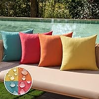 MIULEE 4 Pack Waterproof Outdoor Throw Pillow Covers 18x18 Inch Farmhouse Style for Patio Garden Couch - Red Orange Chartreuse Turquoise