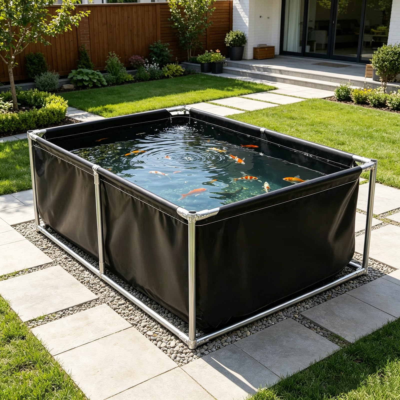 Ddasam Foldable Above Ground Pond with Stand – UV-Proof Waterproof PVC Canvas Outdoor Collapsible Pool for Goldfish, Koi, Pet Swimming & Storage, 330 LB Capacity(LWH:1×1×0.6m)