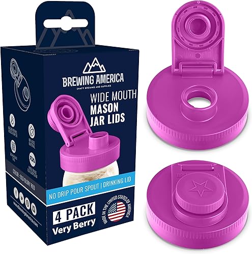 Miniatura 10 de Tapas para tarros Mason de boca ancha, de plástico, paquete de 4 unidades, tapa abatible hecha en Estados Unidos, agujero para bebidas, a prueba de