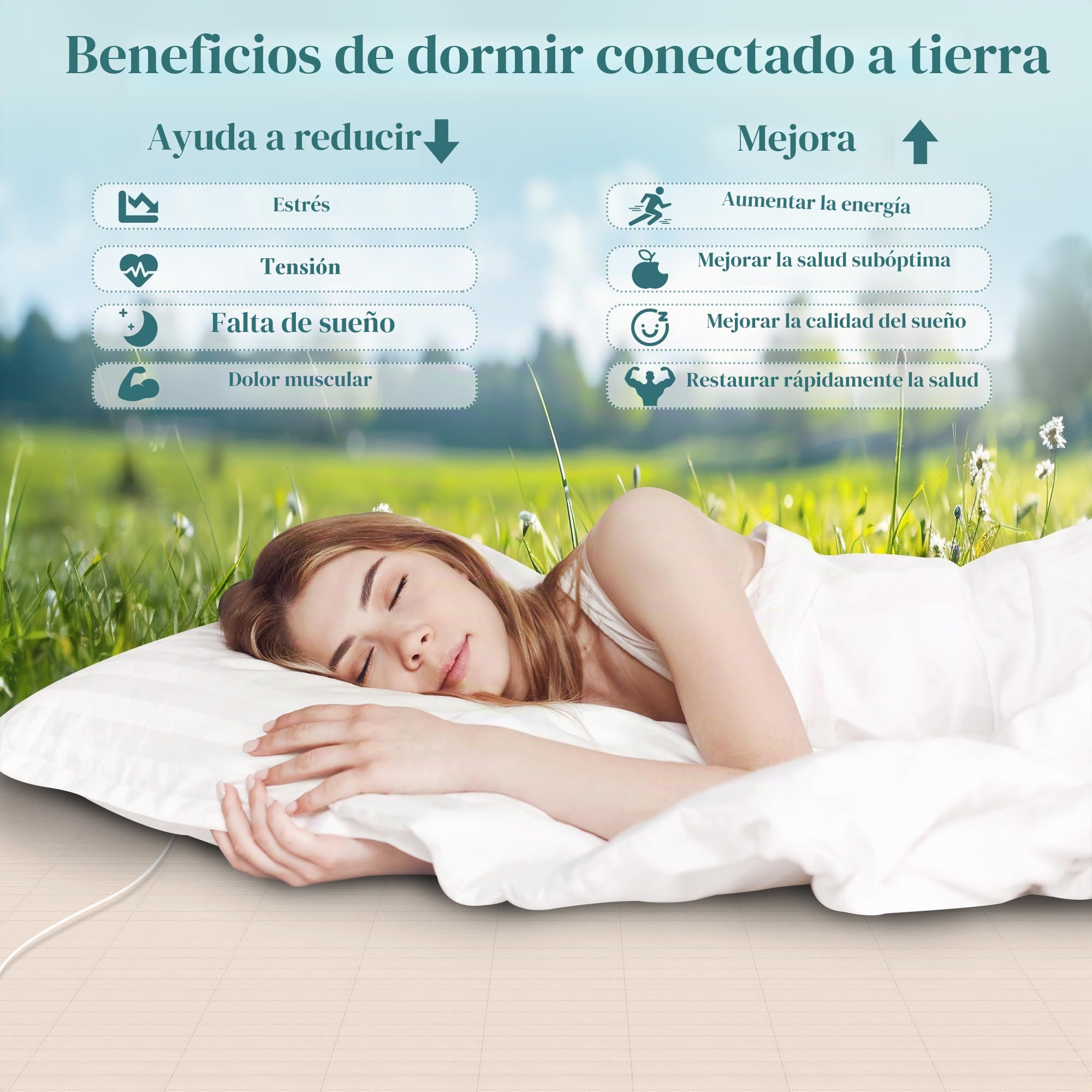 RIQINXIN Sábana conductiva de conexión a tierra con sábana de plata, alfombrilla de tierra, algodón orgánico, terapia del sueño (137 x 190 cm), color beige