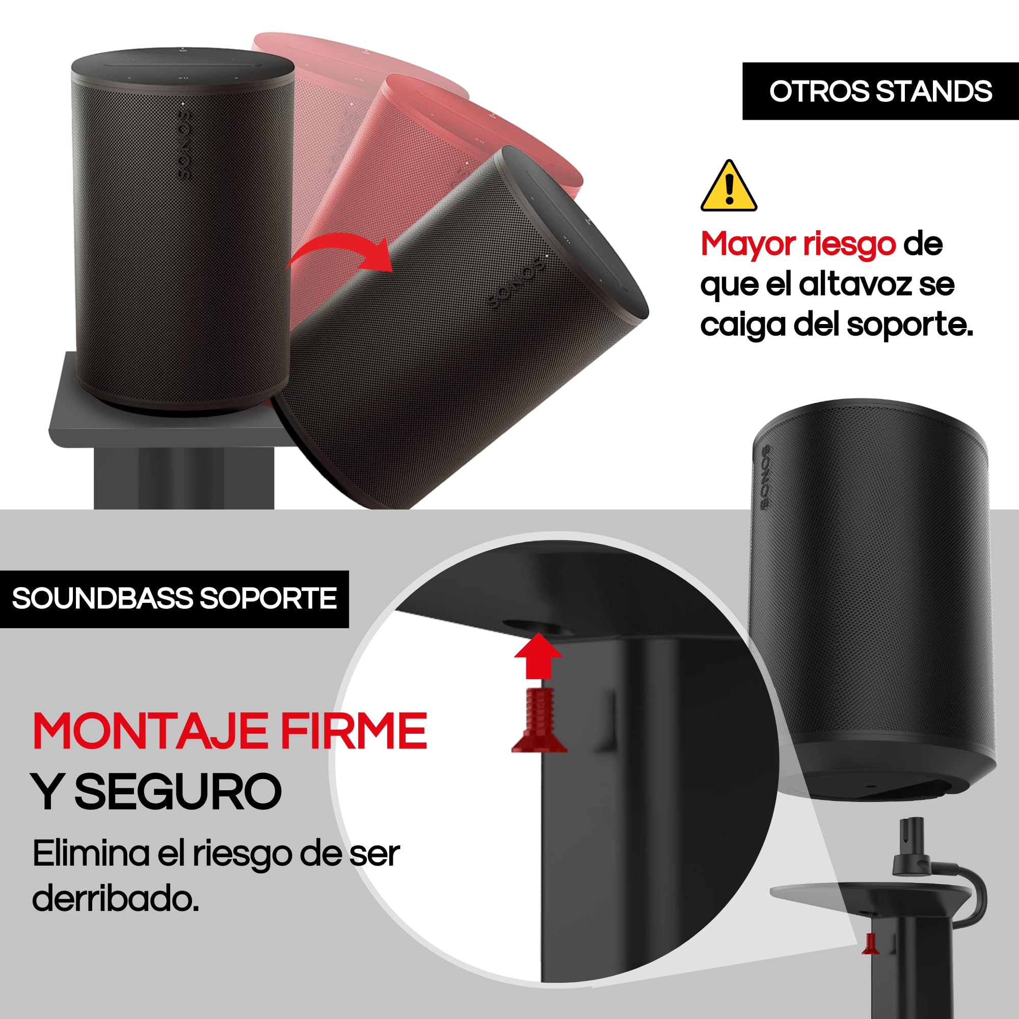 Sound bass ERA 100 Soporte de Suelo, Paquete Doble (2pcs), Compatible con Sonos ERA100 & ERA 100 SL, Sonos One & Play:1 Speakers, Accesorios Incluidos, Diseñado en el Reino Unido, Doble, Par (Negro)