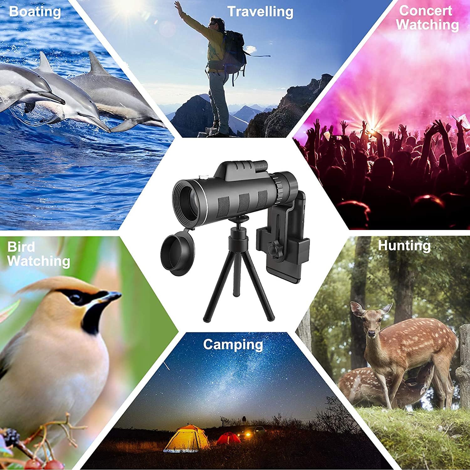 Topmeg Monocular Telescope, 40X60 HD Monocular Telescope Night Vision Waterproof Telescope Monocular for Adults with Smartphone Holder & Tripod for Bird Wildlife Hunting Camping Travelling : Electronics