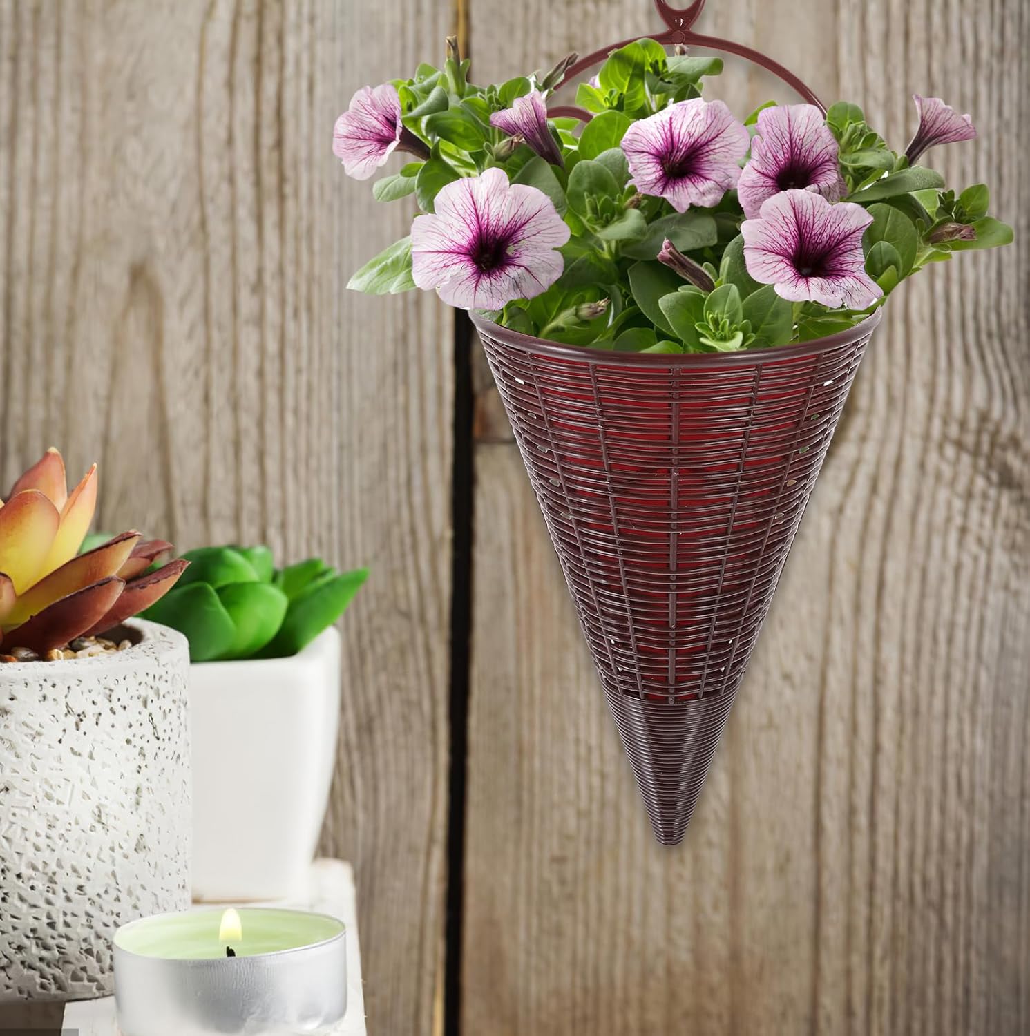 Abaodam Rattan Hanging Planter Baskets 5Pcs Cone Hanging Basket Planters Cone Woven Hanging Flower Pot Wicker Ceiling Plant Pot Wall Flower Bird Baskets for Indoor Outdoor Decoration