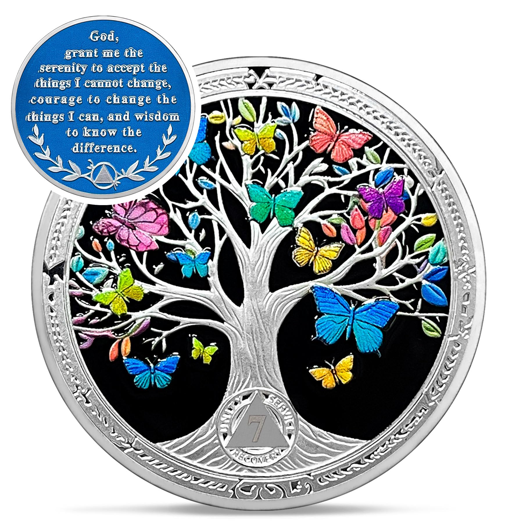 Vintage 7 Month Sobriety Coin - Addiction Recovery Tree of Life AA Coins - 210 Day Butterfly AA Chips and Medallions - 1-20 Prime NA AA Living Clean