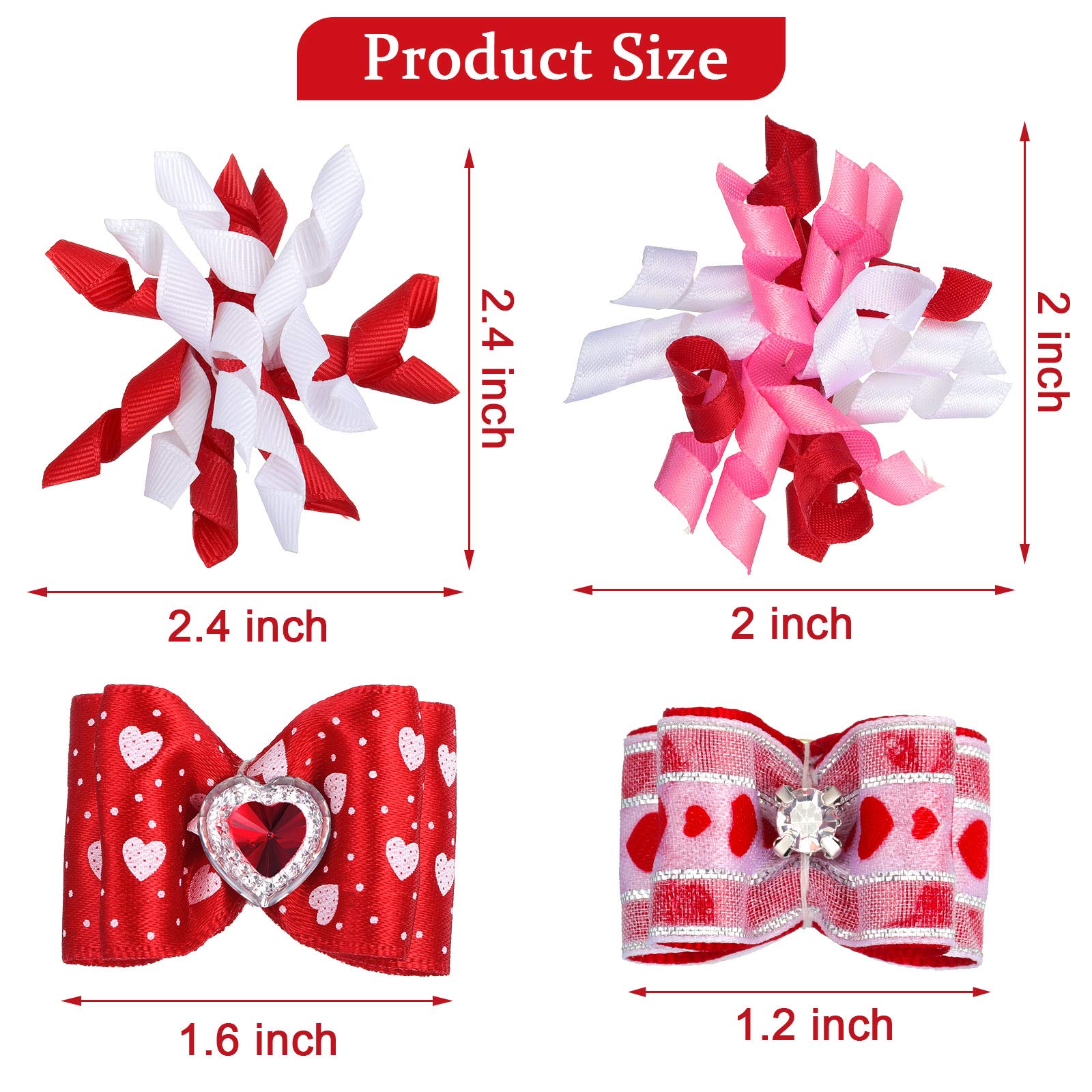 Chuangdi 16 Pieces Valentine's Day Dog Hair Bows Dog Curve Bows Puppy Topknot Hair Small Clip Mixed Styles Pet Cat Puppy Rhinestone Accessories with Rubber Bands Grooming Accessories