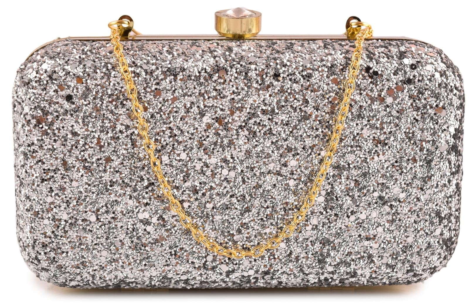 Women’s Silver Glitter Clutch Purse Evening Party Handbag with Chain Strap for Wedding & Party-picture-24