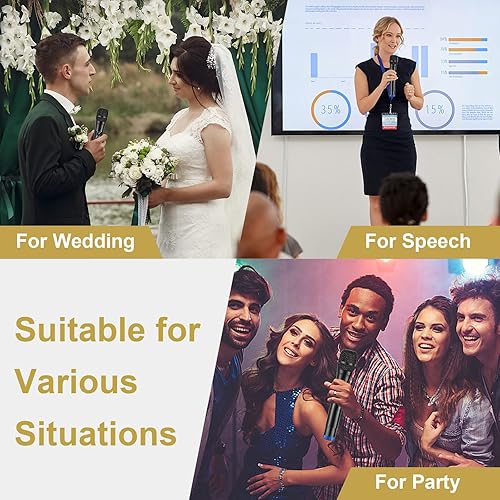 Miniatura 7 de ALPOWL WXM Micrófono inalámbrico, doble micrófono profesional UHF inalámbrico para karaoke con receptor fijo para karaoke en casa, reuniones,