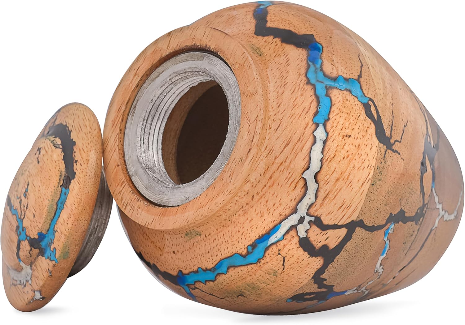 Wooden Cremation Urn for Human Ashes Adult Male & Female – Handmade Mango Wood & Epoxy Resin – Decorative Burial Memorial Urn with Secure Lid (Small, 4x4x5 Inch, 20 Cu in) – by Bhartiya Handicrafts