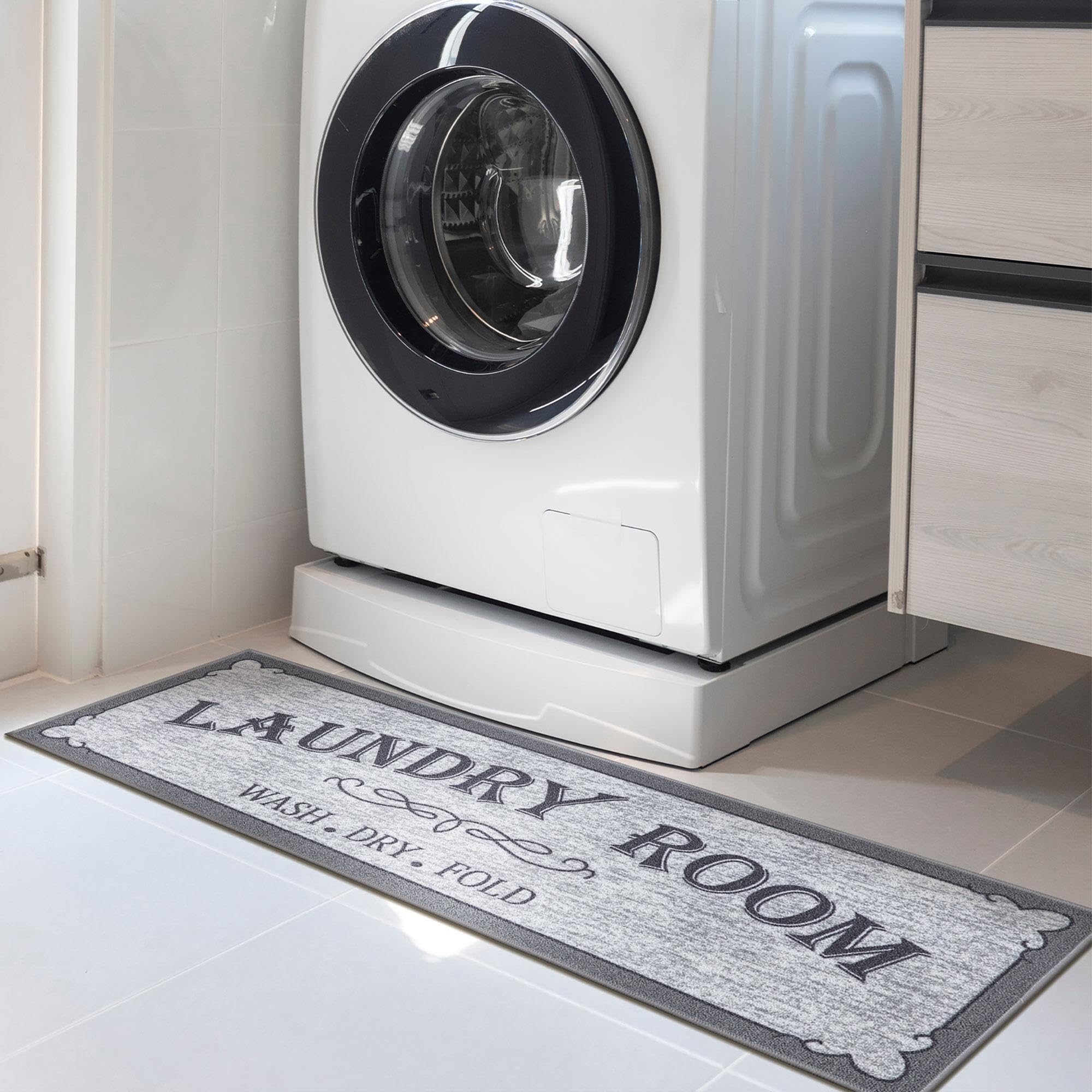 Ottomanson 20" x 53" Laundry Room Rug - Non-Slip Mat for Laundry &amp; Mudroom - Durable, Stain-Resistant, and Easy to Clean - Perfect for High-Traffic Areas - Runner Rug for Entryway Bathroom, Gray