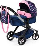 Bayer - Poupées Pram Xeo - Poussette bébé pour poupées avec sac, réglable, poignée réversible, pliable - Poupées jusqu'à 18” - Âge 3+ - Papillon rose gris - 17033AA | Chariot à poupées, réglable en hauteur, gris, rose