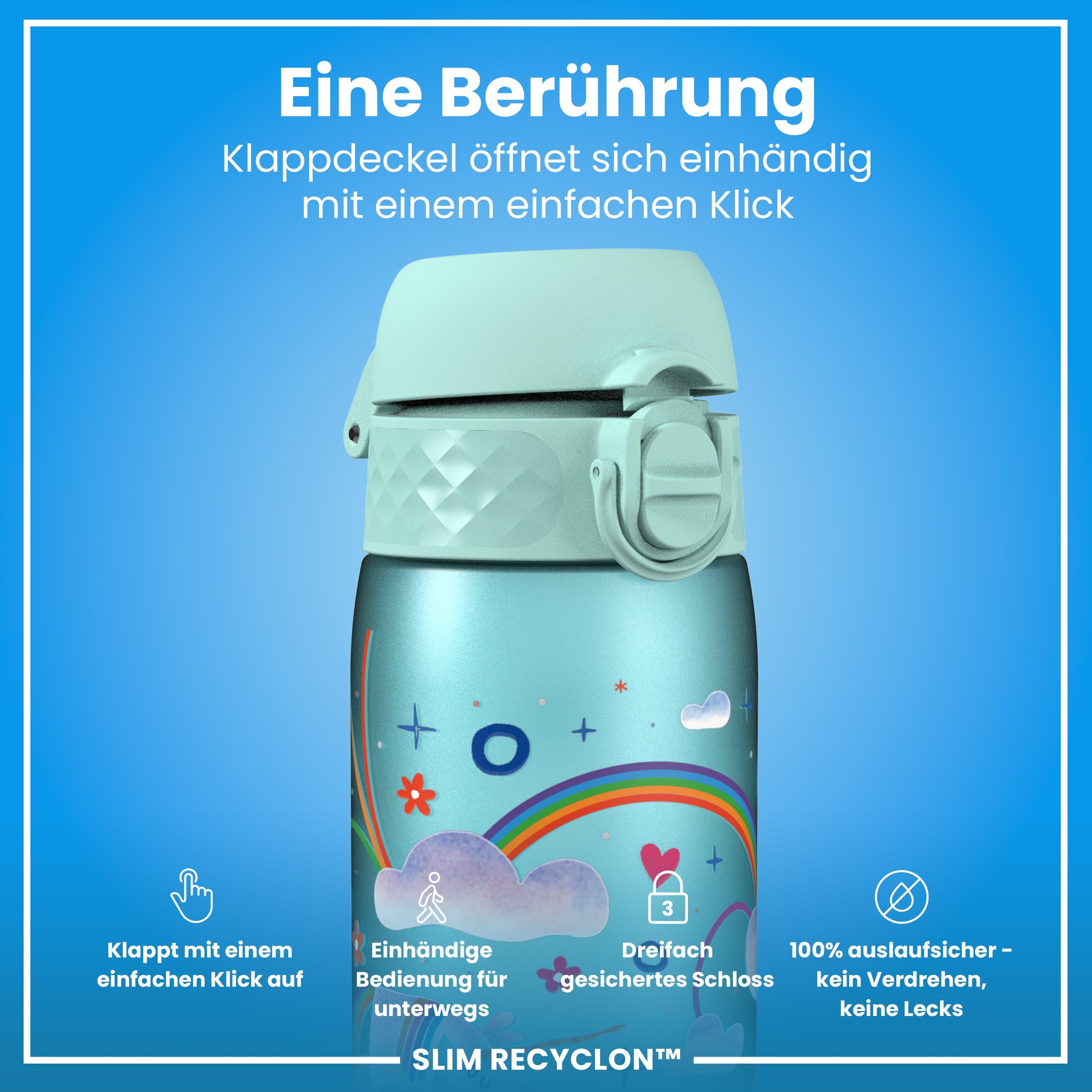 ION8 Trinkflasche Mit Einhorn-Design - Auslaufsicher, Spülmaschinenfest, Einhand-Öffnung, 500 Ml