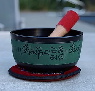 DharmaObjects Large 6 Inches Yoga Meditation Buddha OM Mani Singing Bowl Cushion Mallet Gift Set