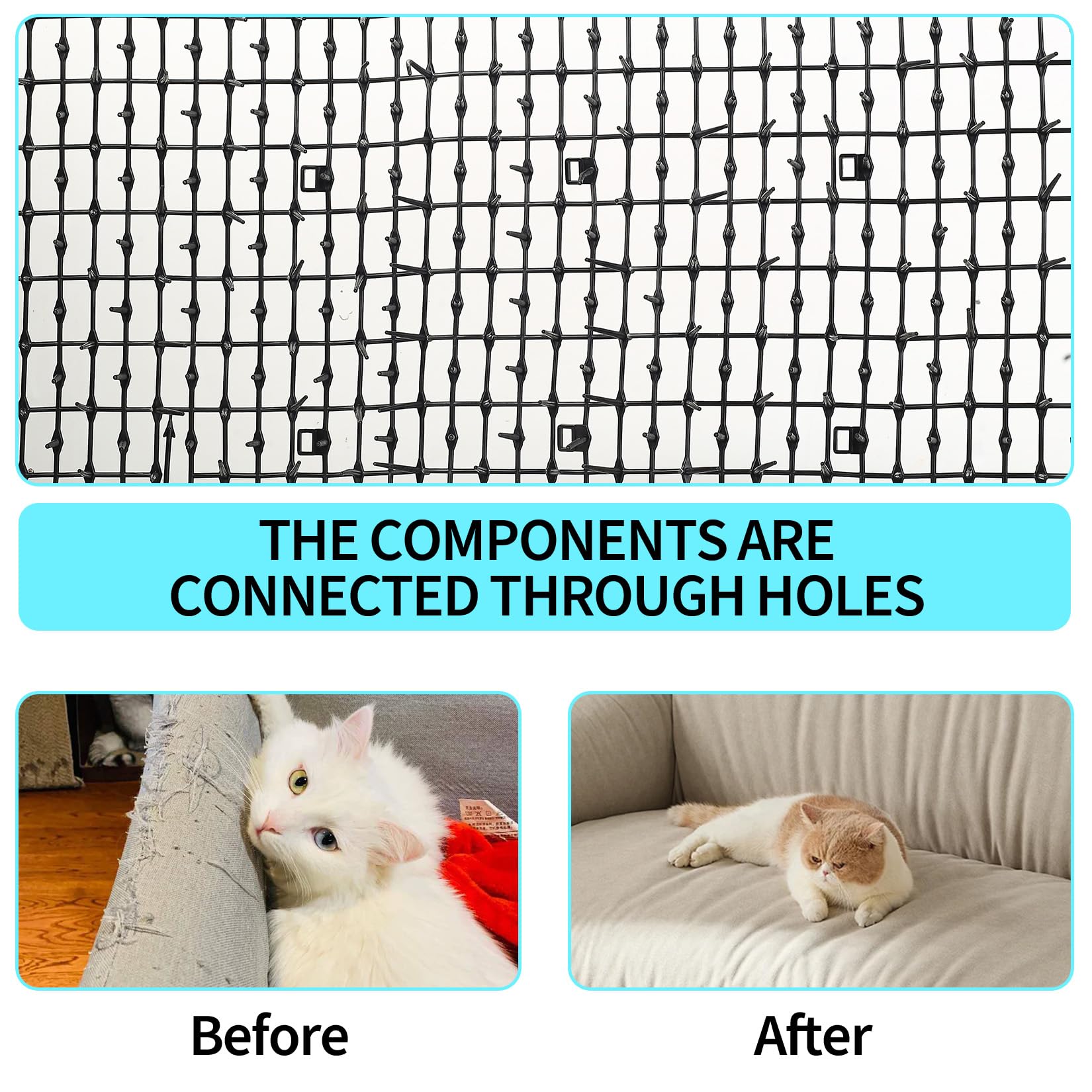 1 Rouleau Tapis Repulsif Chat Interieur Exterieur, 30 x 400 cm Tapis Anti-Chats, Tapis Répulsif Chat à Picots pour Chiens, Chats et Oiseaux, avec 8 piquets de Fixation au Sol
