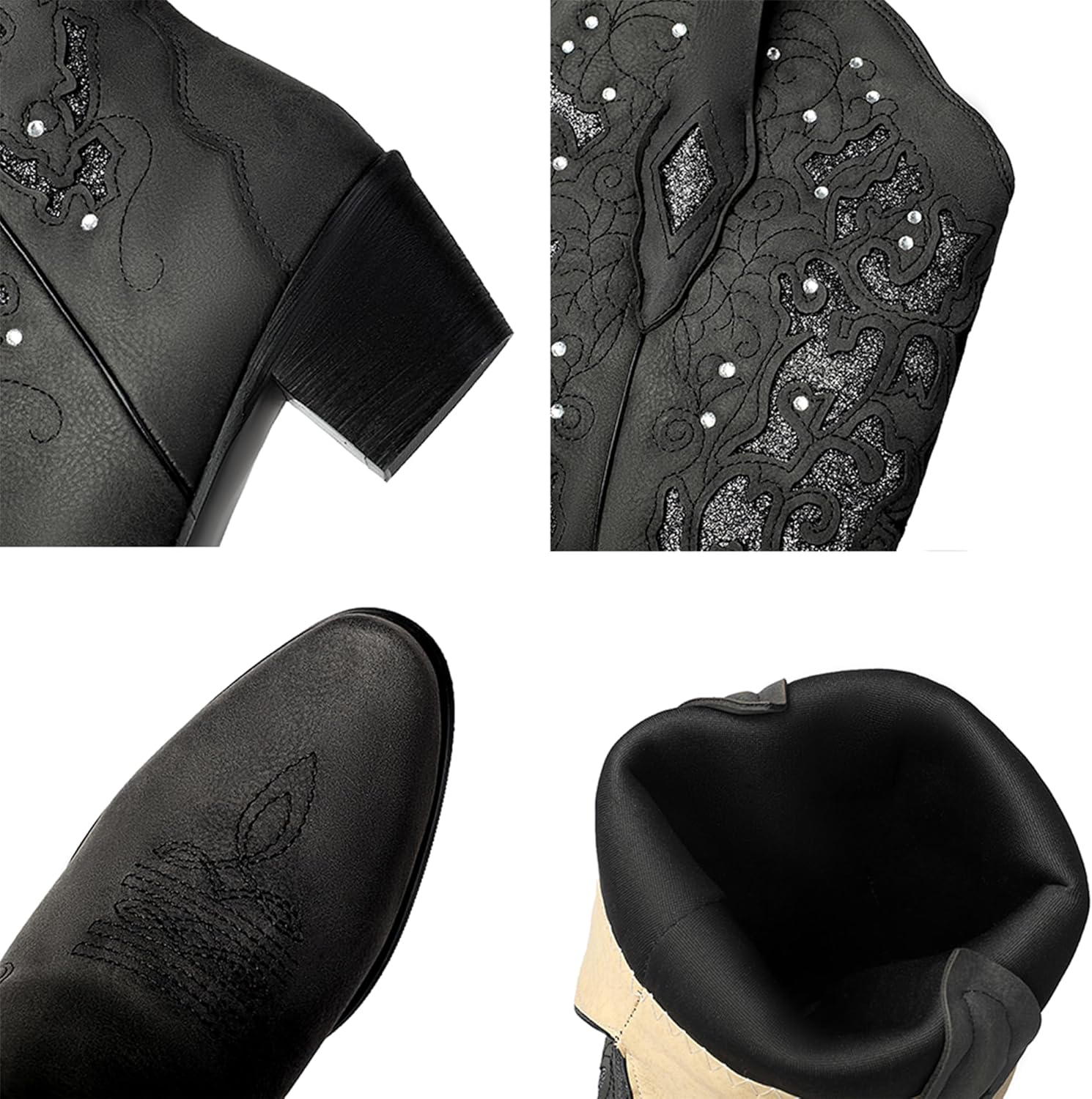 Womens Cowgirl Boots Sparkly Rhinestone Chunky Heel Pointed Toe Knee High Western Cowboy Boots for Women - Image 6