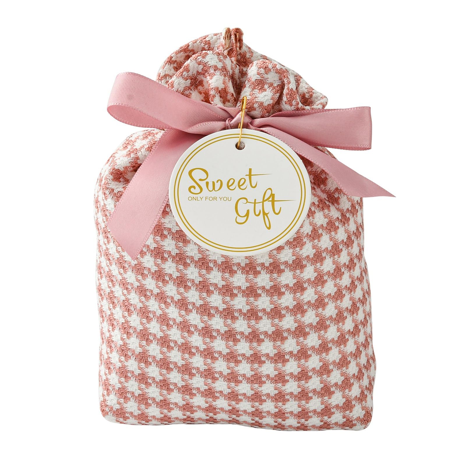 Stiesy 5 Pcs Cloth Pink Tartan Candy Drawstring Bags - Small Gift Bags for Wedding, Parties, DIY Crafts and Christmas