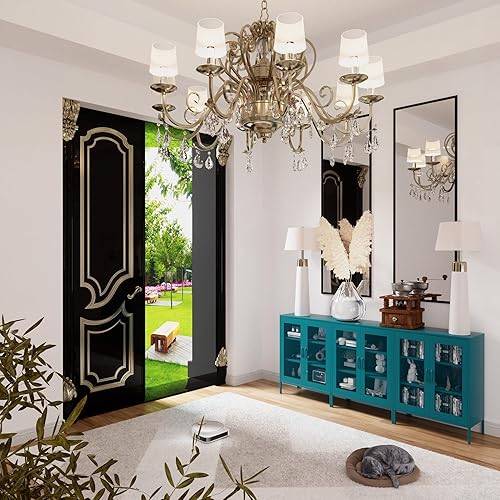 Miniatura 6 de COFaR Gabinete de metal azul, armario de almacenamiento de armario de metal con puertas y estantes de malla, gabinete de oficina multiusos de 3