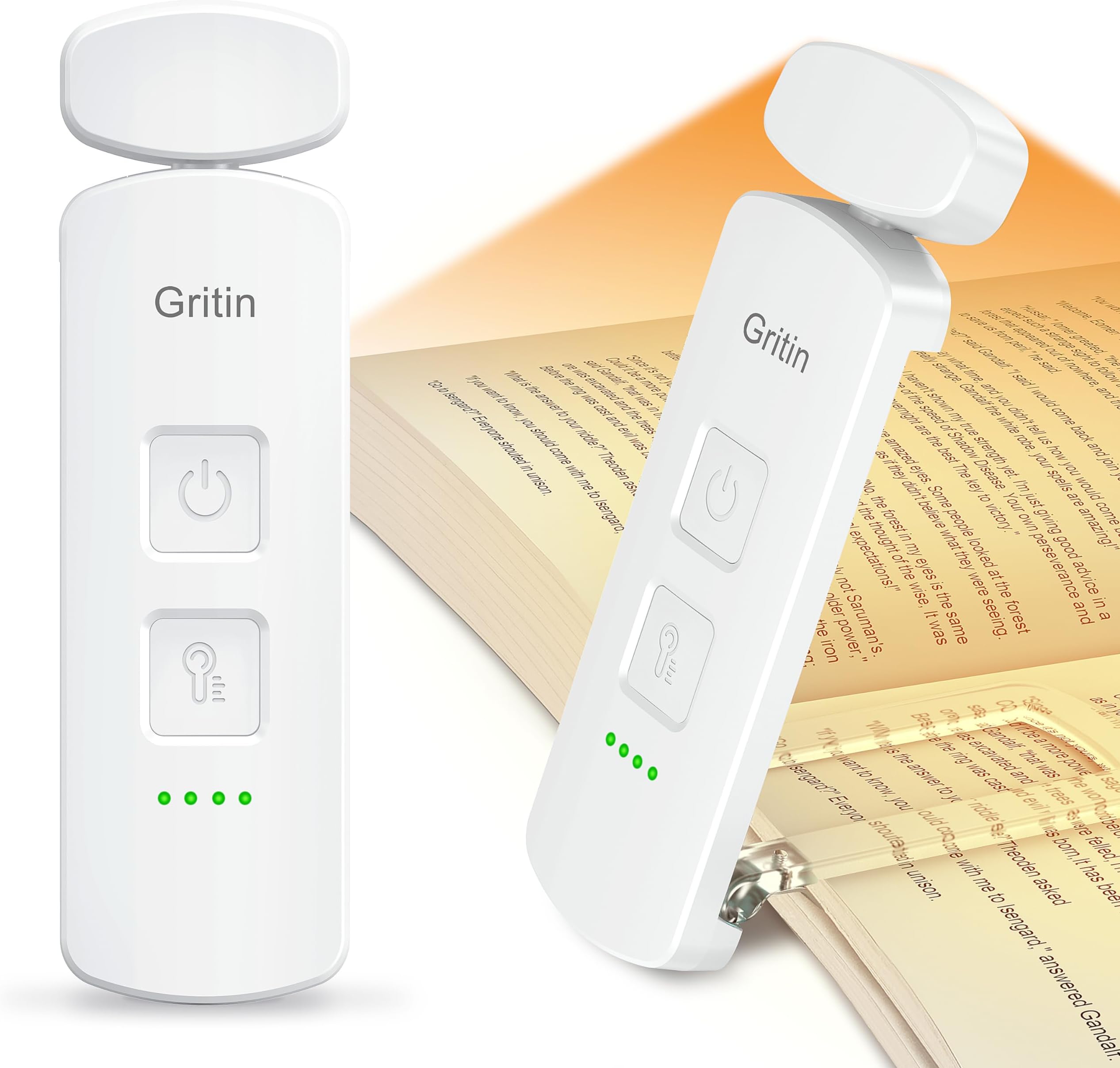Gritin LED Book Light Rechargeable, Eye Caring Reading Light Lamp Clip on Book, 3 Modes& 3 Brightness Levels, Long Lasting up to 80 hrs, Flexible Mini Book Light for Book Lovers- White