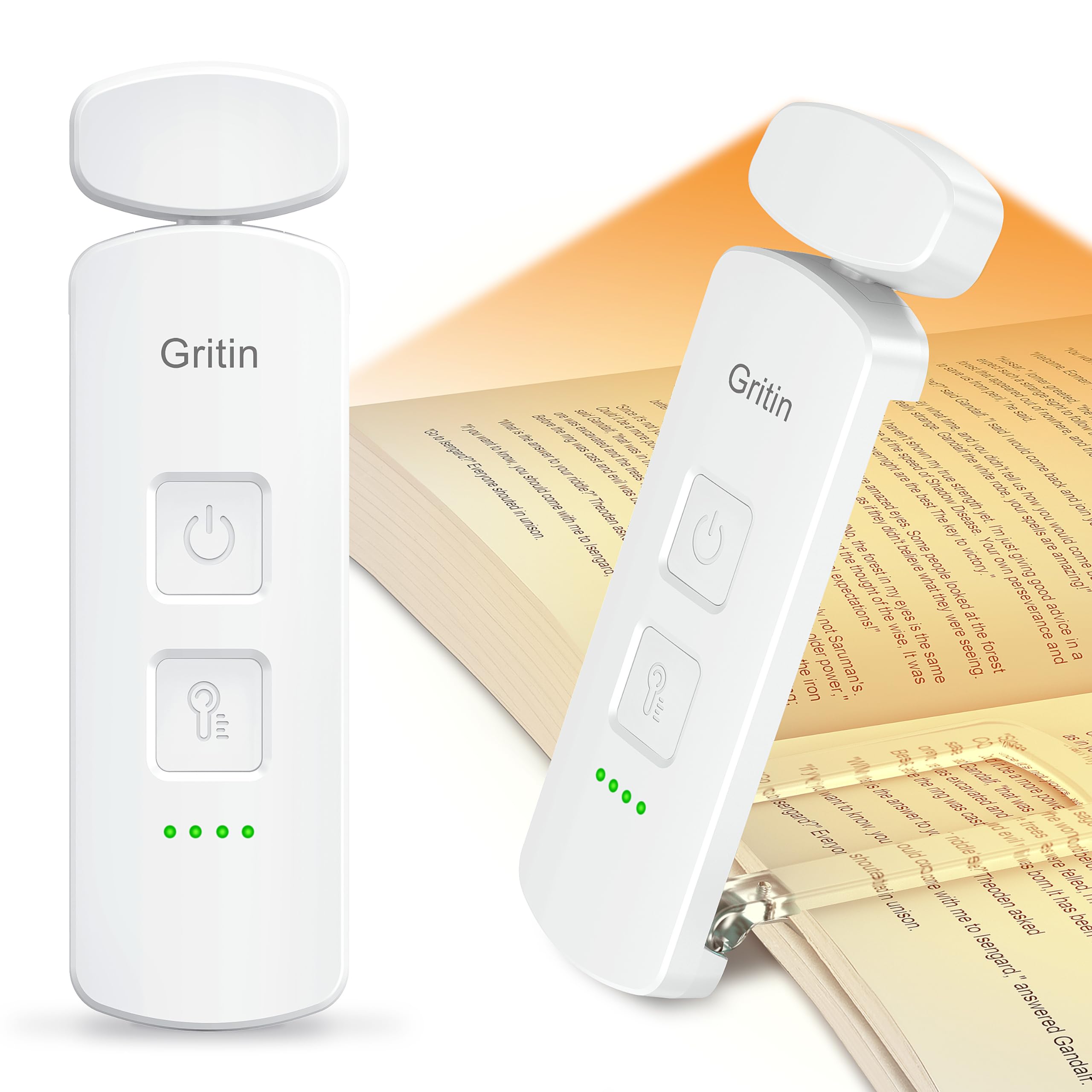 Gritin LED Book Light Rechargeable, Eye Caring Reading Light Lamp Clip on Book, 3 Modes& 3 Brightness Levels, Long Lasting up to 80 hrs, Flexible Mini Book Light for Book Lovers- White