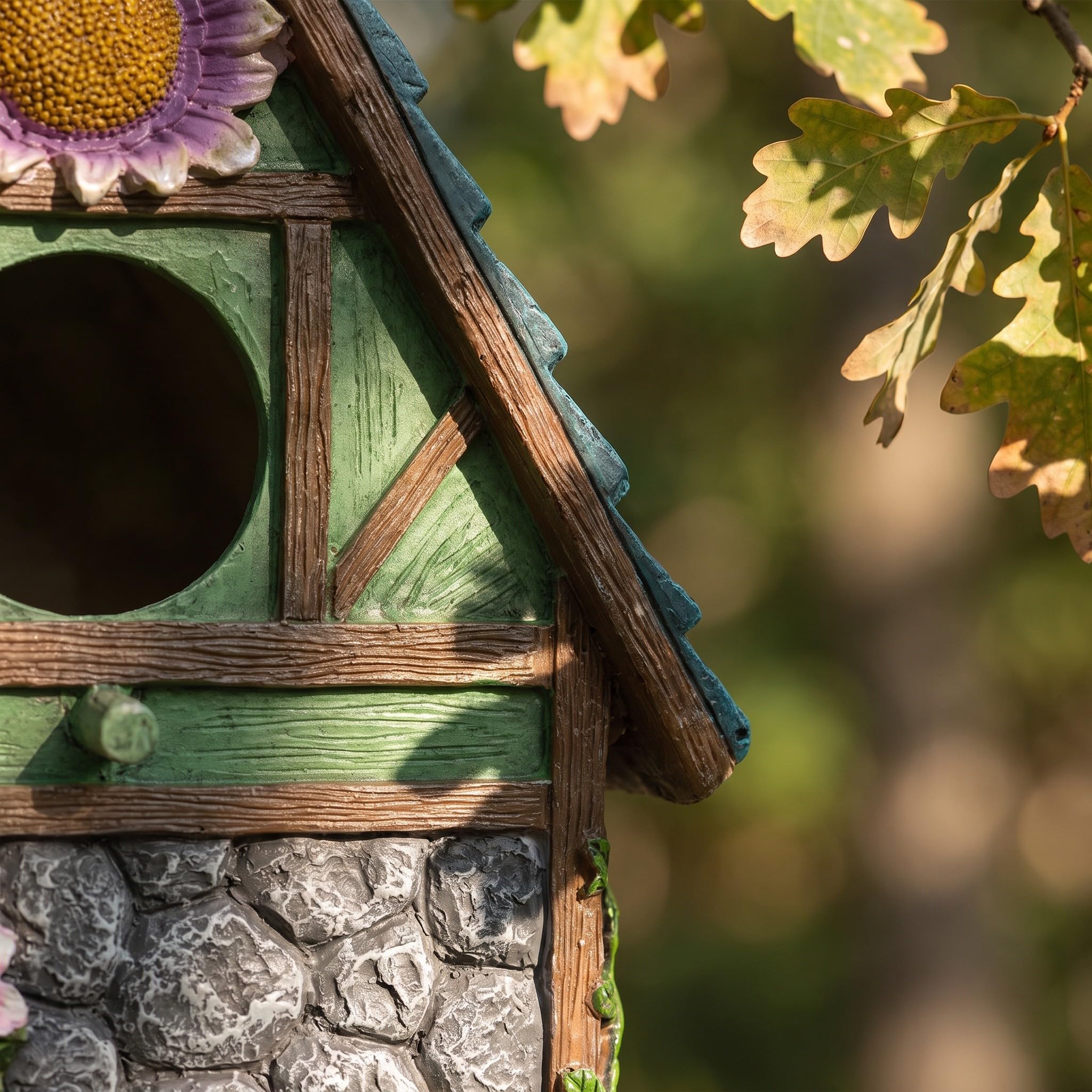 Veemoon 2 Casitas para pájaros de jardín, Casitas Colgantes para Exteriores, de Resina con Cadena para Colgar en el Patio, jardín, árbol o para Decorar el Paisaje.