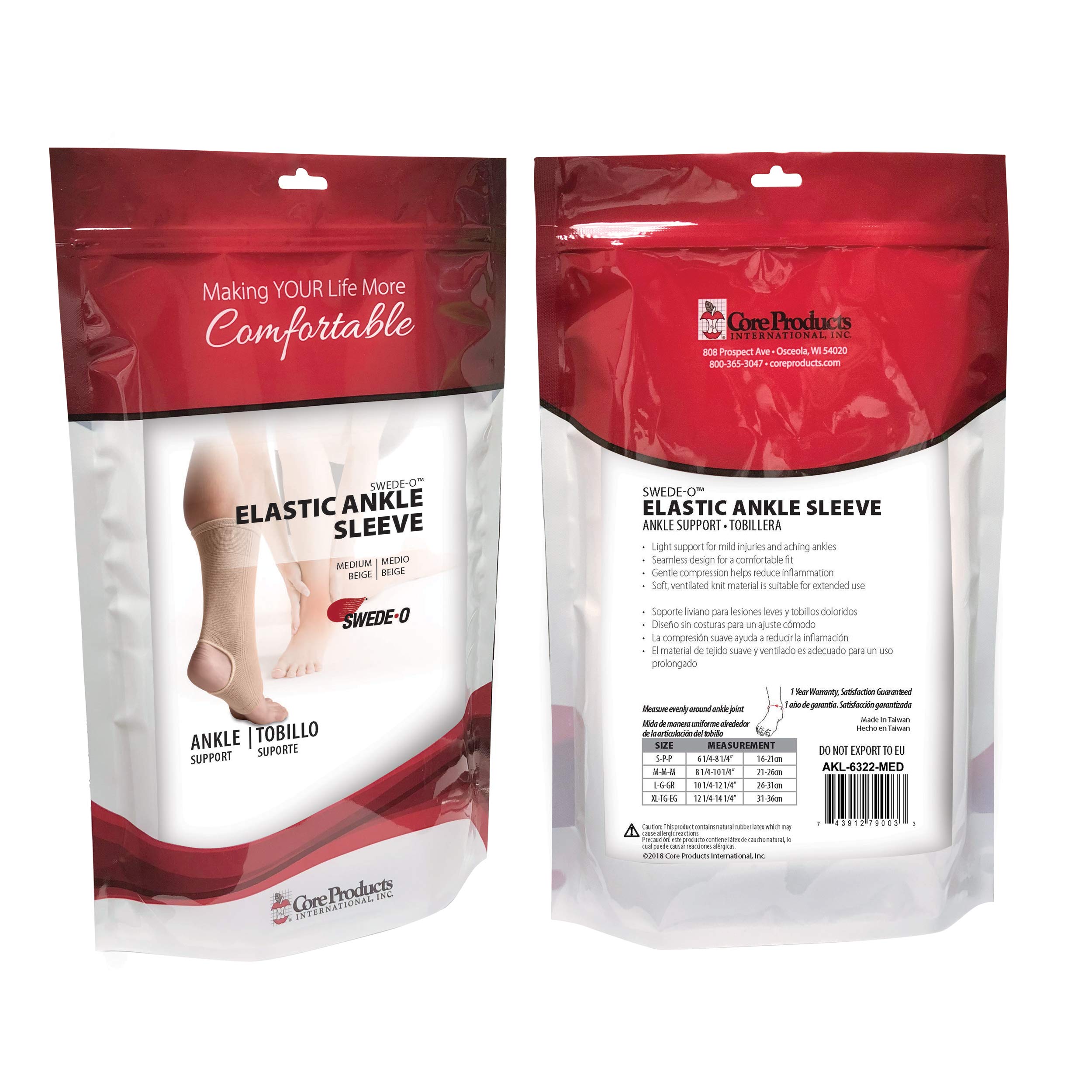 Swede-O Ventilated Elastic Ankle Support Sleeve, Medium