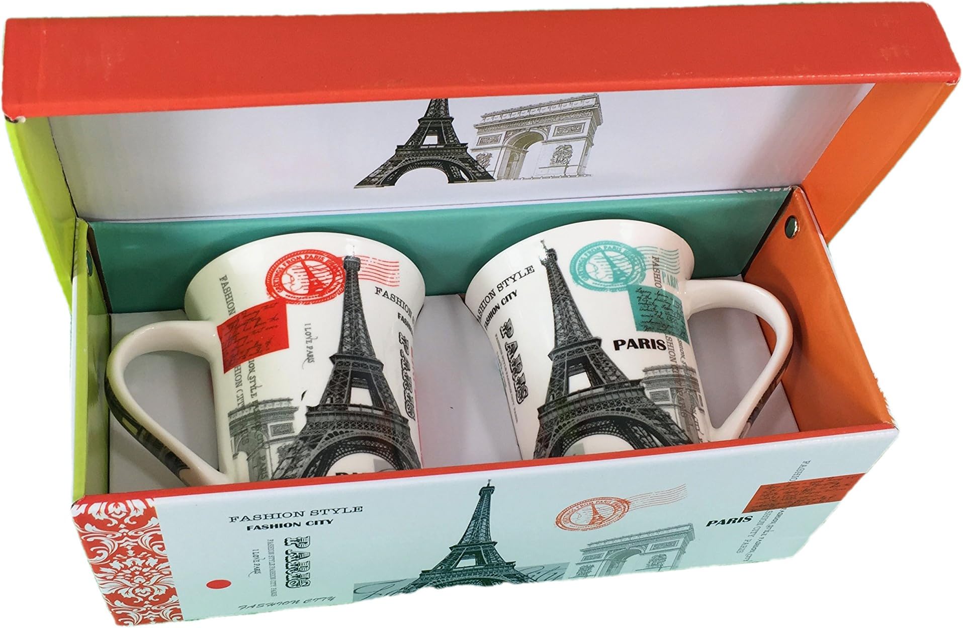Bastide Diffusion - Set of 2 Fashion City Mugs - Paris Eiffel Tower - Blue and Red Mug