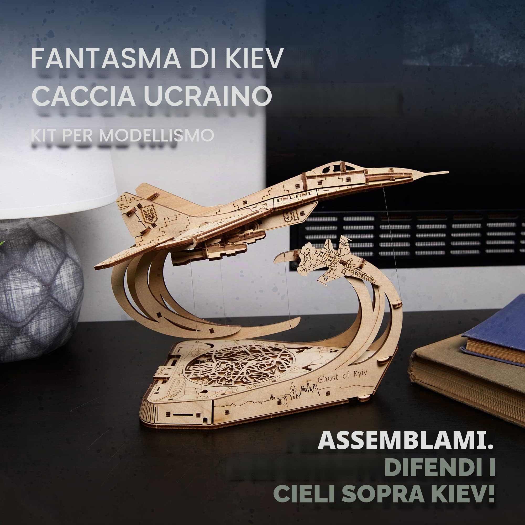 UGEARS Fantasma di Kyiv Aereo da combattimento modellismo da costruire adulti - puzzle 3d legno per la costruzione modellini aereida combattimento in scala 1:72 MiG-29 - puzzle legno adulti meccanico