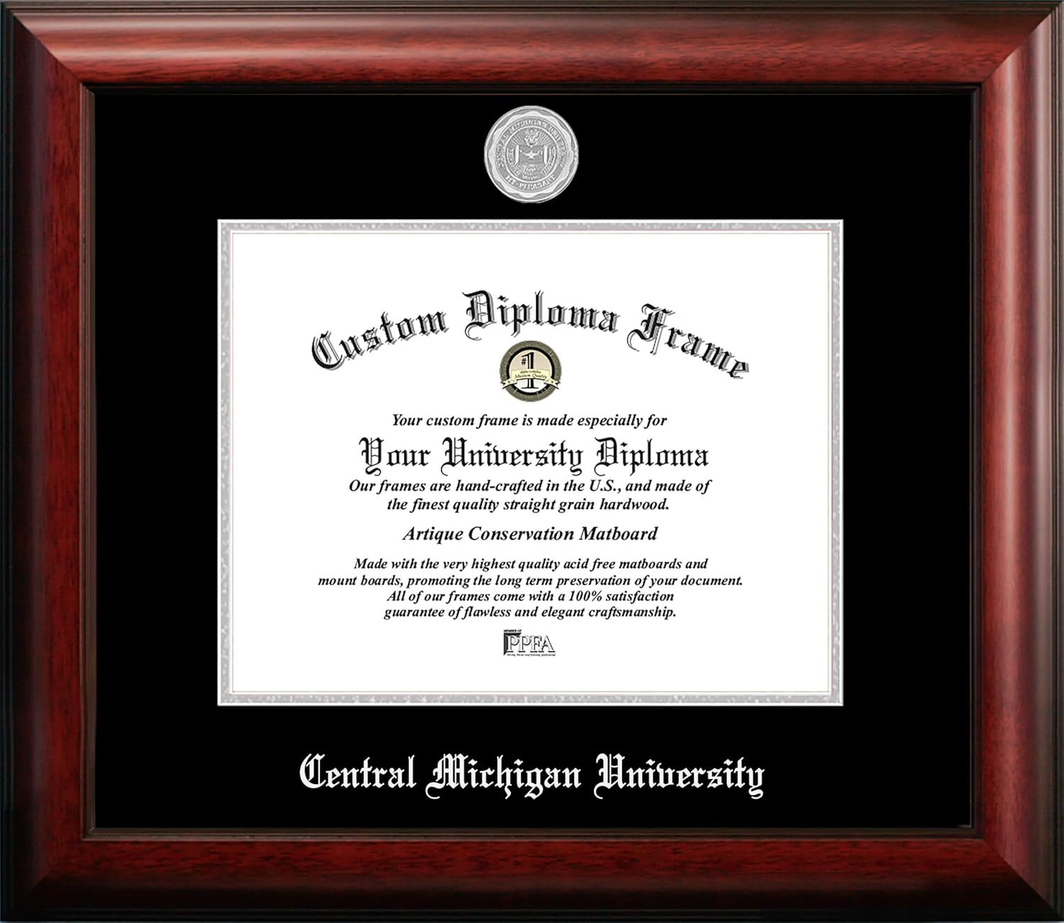 Campus Images NCAA Central Michigan Chippewas Unisex Silver Embossed Diploma Frame Central Michigan University 11W x 8.5H Silver Embossed Diploma Frame, Brown, One Size