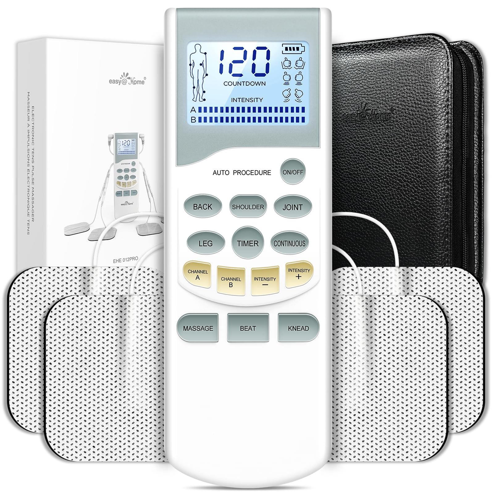 Easy@Home Appareil de Massage TENS Anti-douleur, Electrostimulateur Musculaire avec 4 Electrodes