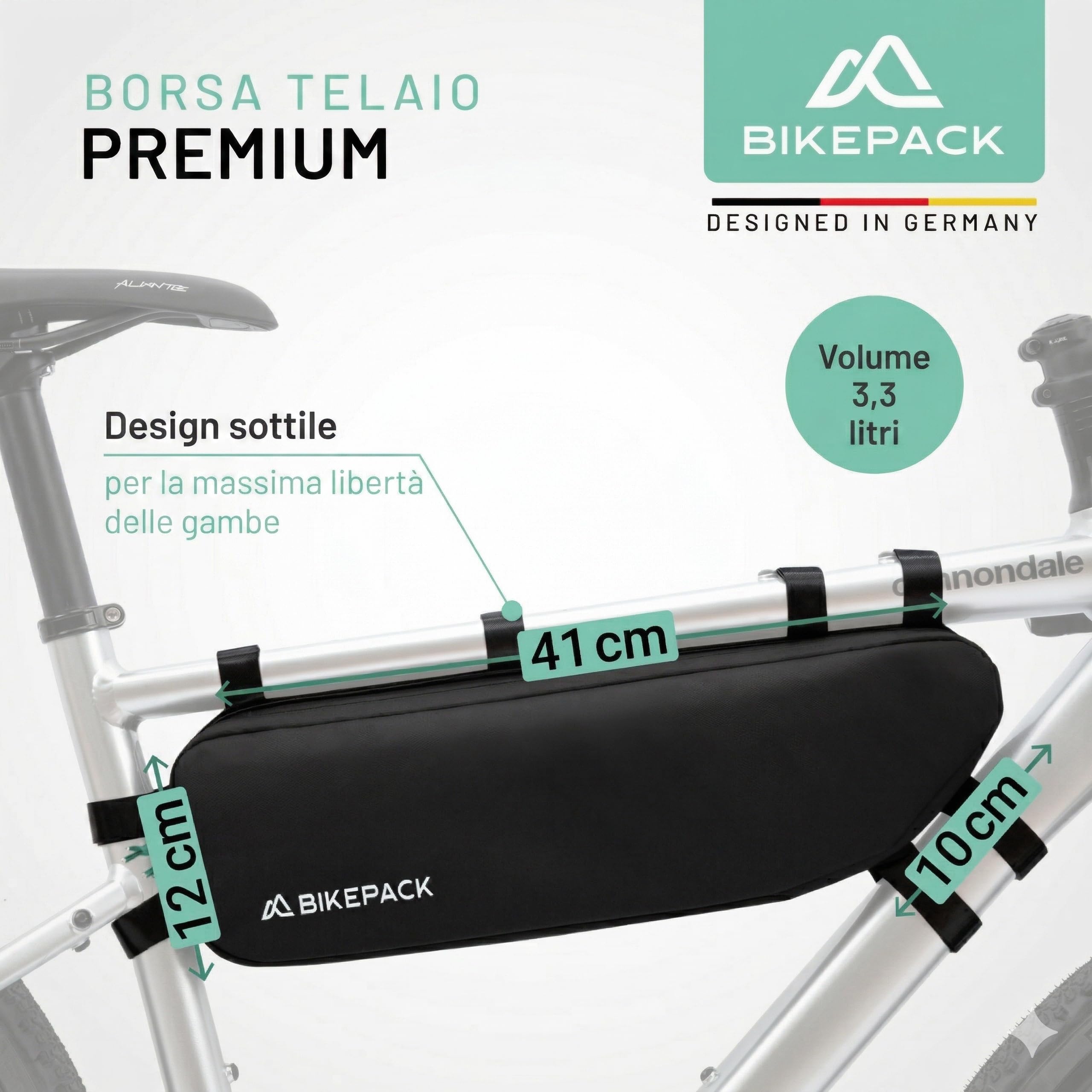 BIKEPACK Borsa per bicicletta – Borsa ideale per bicicletta da corsa e mountain bike – Borsa piccola per tubo superiore perfetta come borse da bicicletta, BP002