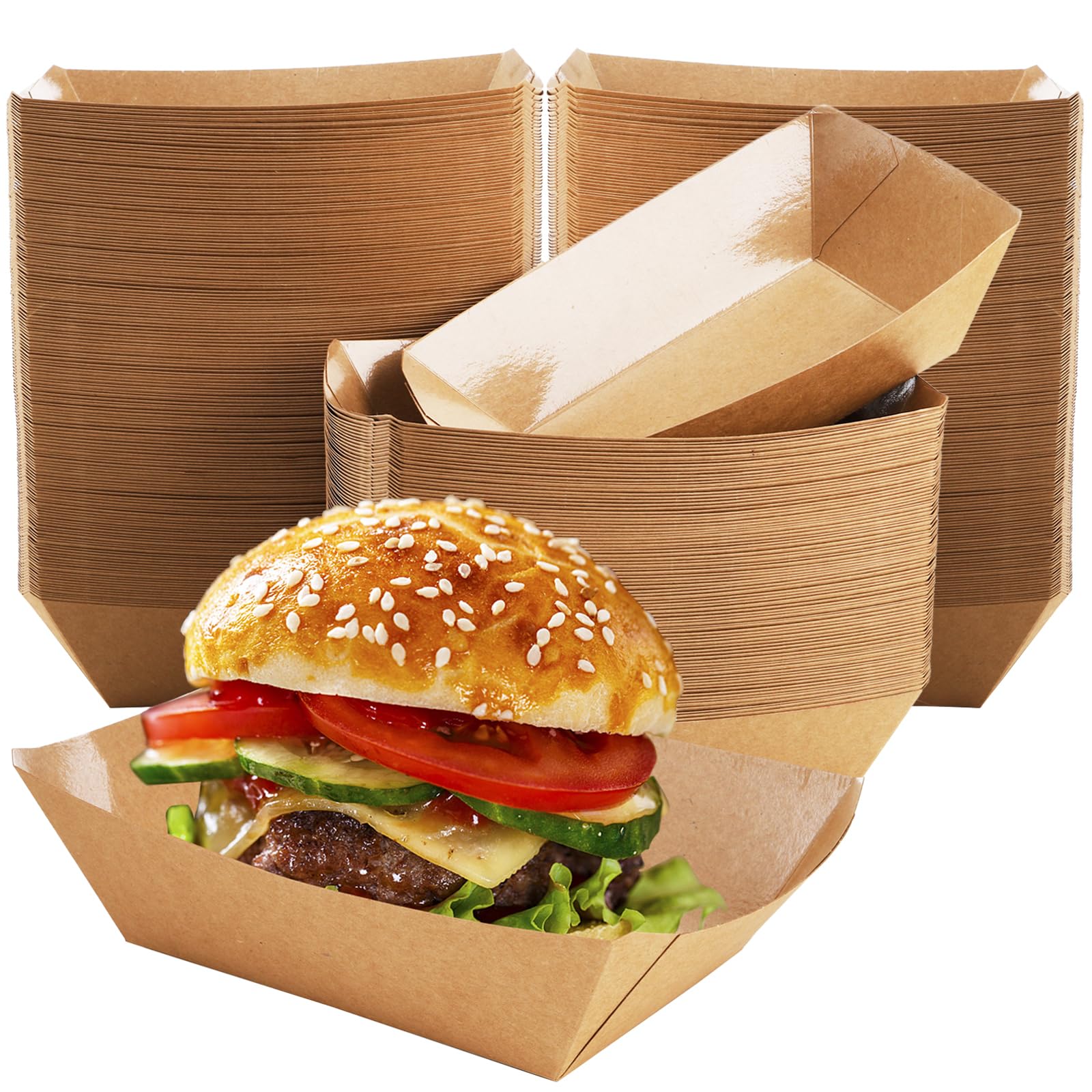 DEAYOU 250 Pack Paper Food Boats, 2 LB Kraft Food Trays Disposable, Grease Resistant Snack Holder Container for French Fries, Nachos, Hot Dog, Tacos, Popcorn, BBQ, Party, Picnic, Concession Stands