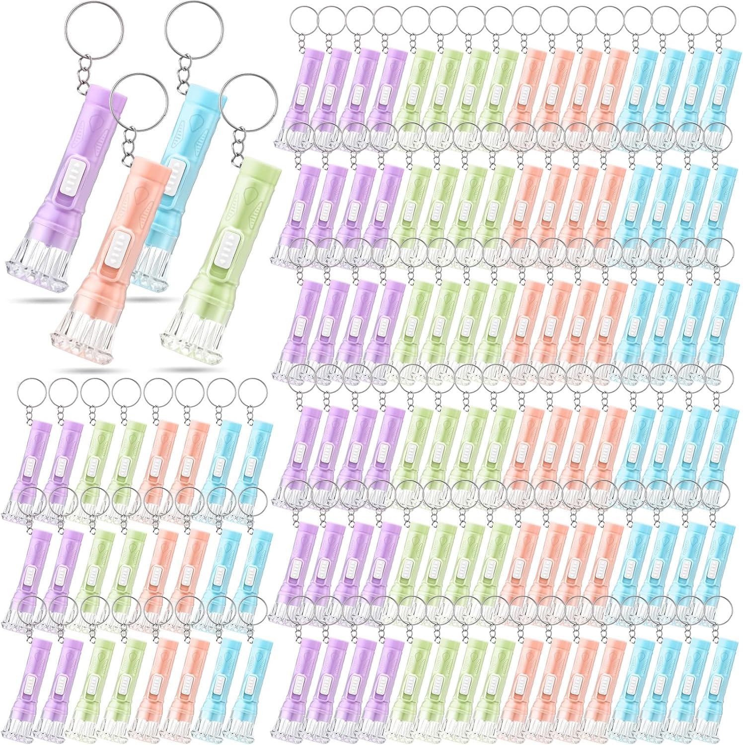 Jexine 150 Pcs Flashlight Keychain, Assorted Colors Portable LED Flashlight, Handheld Plastic Keychain Flashlights, LED Key Chains for Halloween Hiking Camping Cycling Party Favor (Macaron Color)