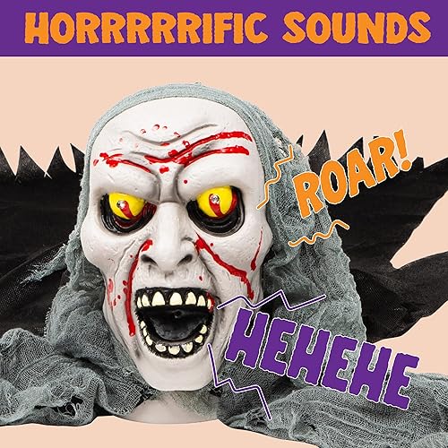 Miniatura 4 de JOYIN Decoraciones de Halloween para exteriores con luz zombi con manchas de sangre y sonido espeluznante para decoración exterior de Halloween,