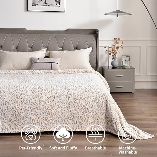 Miniatura 4 de PLEASANT BOULEVARD Manta de vellón de leopardo, colcha de microfibra de felpa ligera y cálida de primera calidad para sofá y cama (marrón, tamaño