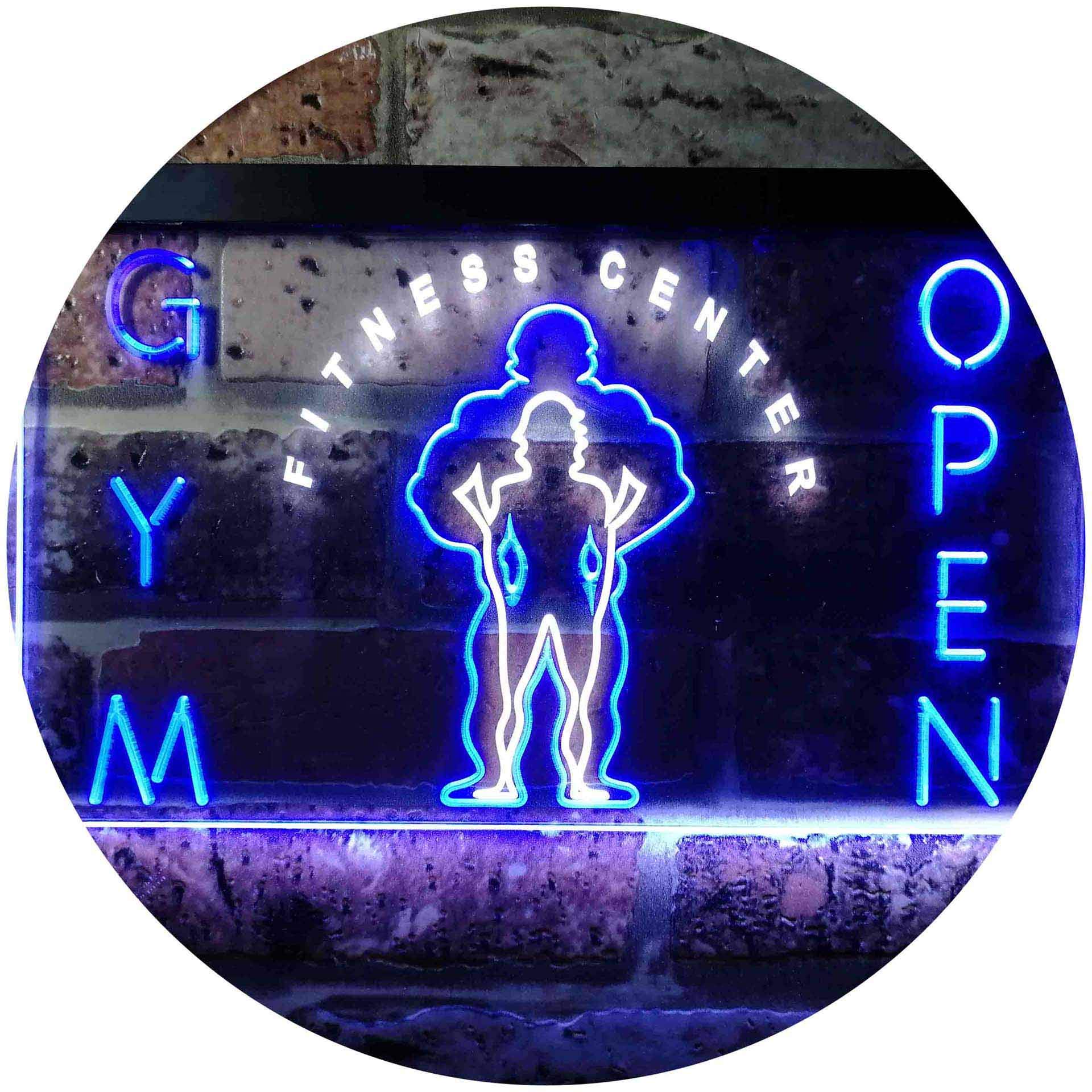Gym Fitness Center Open Dual Color LED Neon Sign White & Blue 600 x 400mm st6s64-i0321-wb โ image 1