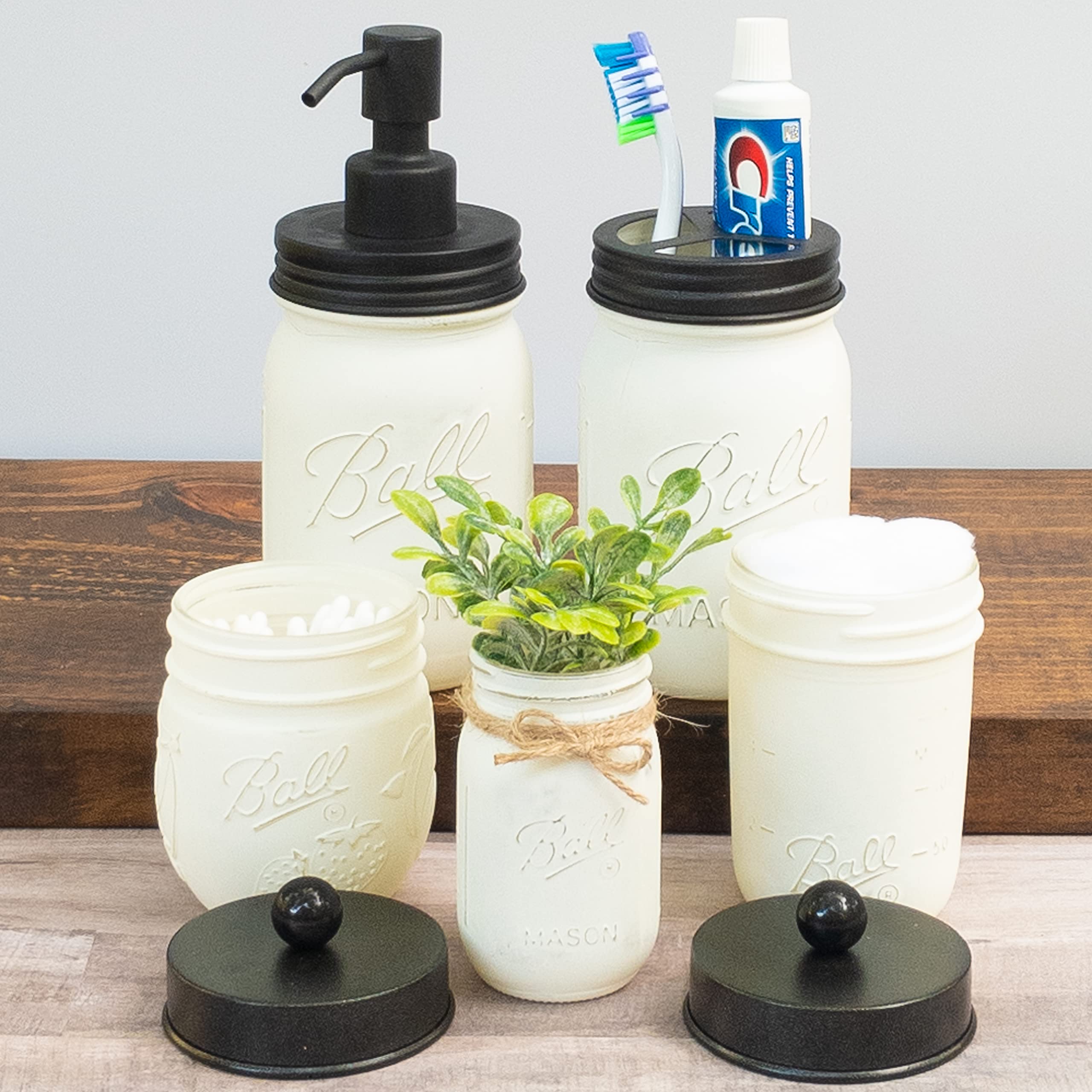 Mason Jar 5-Piece Bathroom Accessories Set, White