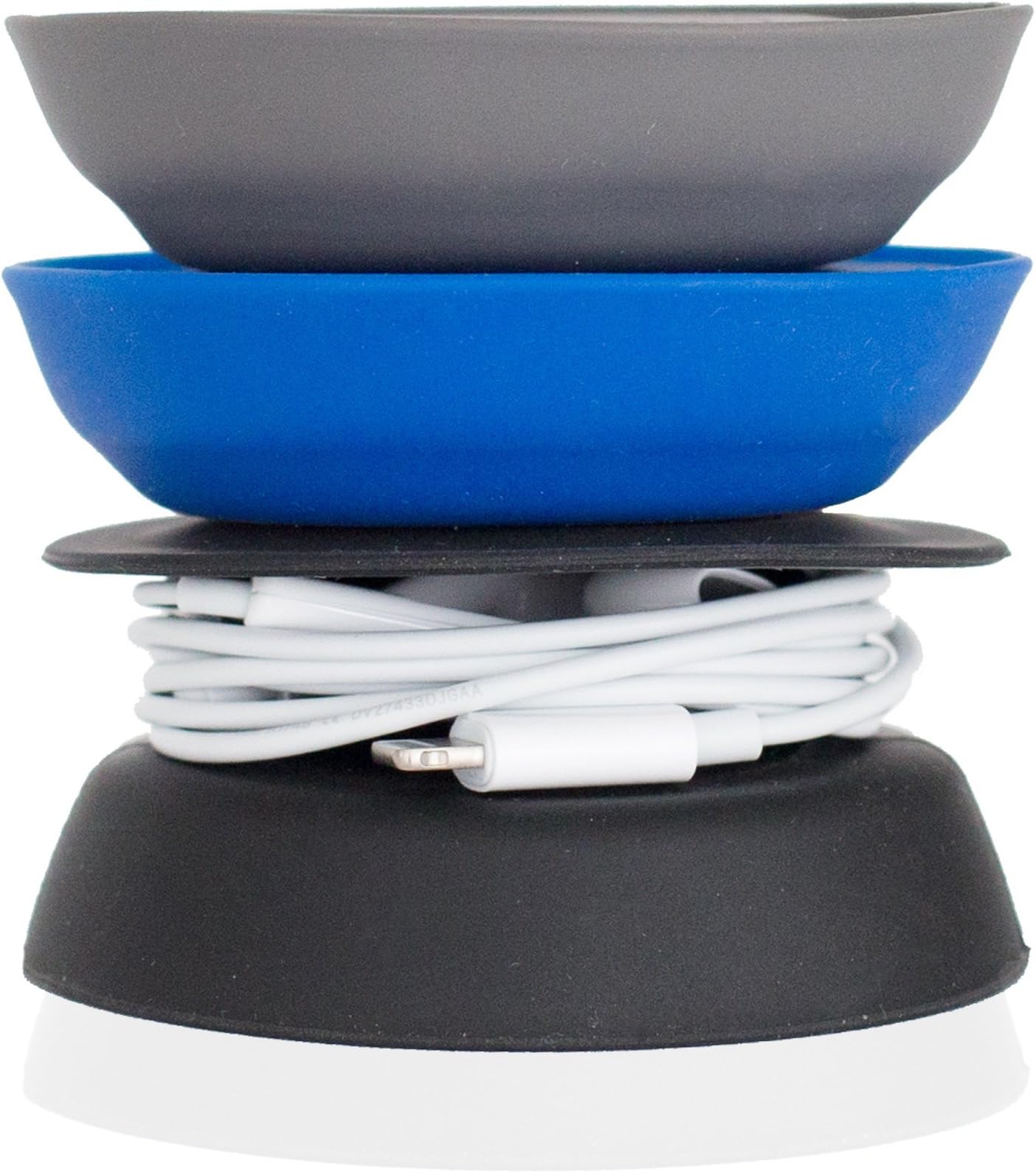 Budley - Tangle-Free Earphone/Earbud Case, Compact Storage System, Silicone (Gray/Royal Blue/Black, Set of 3)
