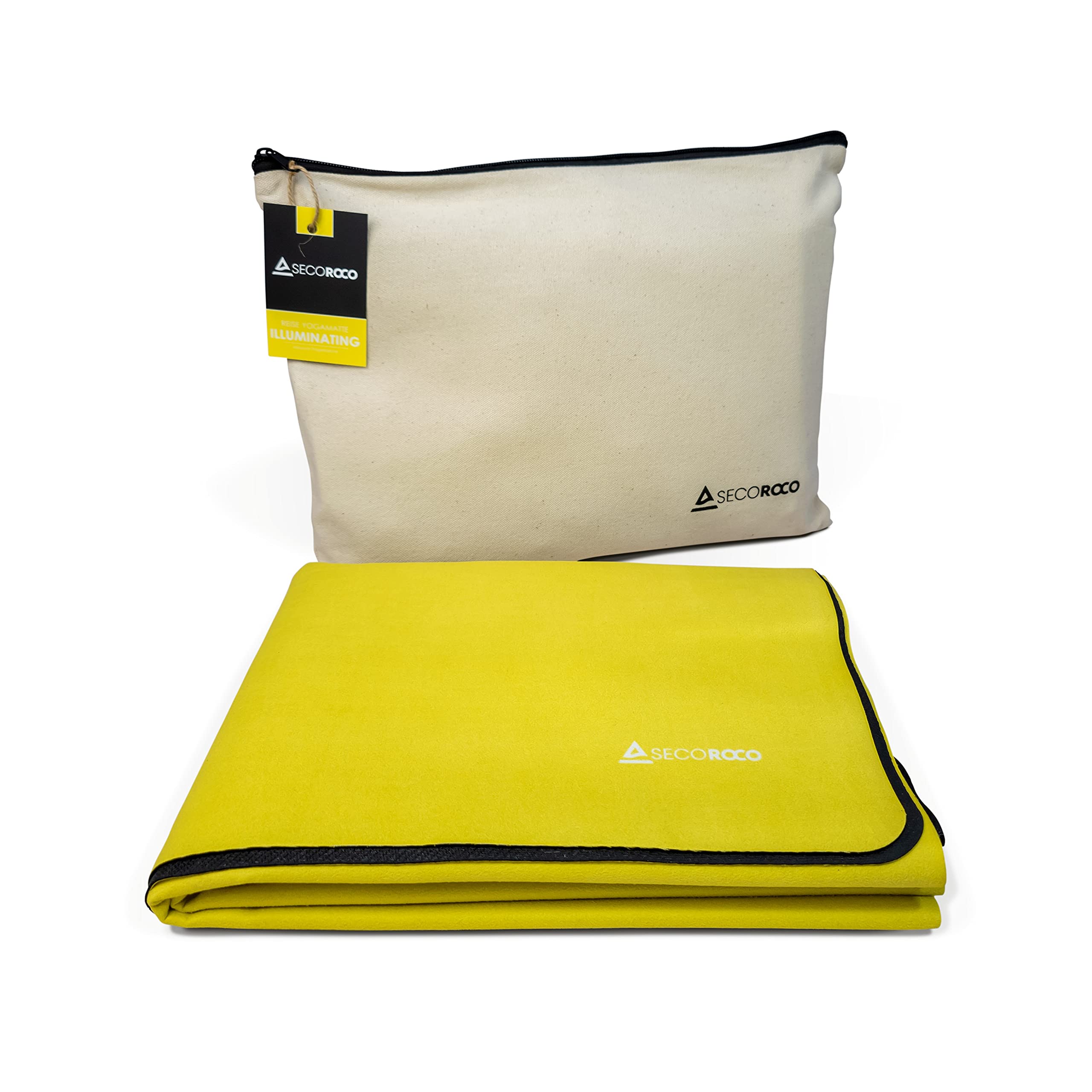 Tappetino Yoga da Viaggio in Gomma Naturale Pieghevole – Giallo – Antiscivolo, 1 mm, con Borsa per il Trasporto
