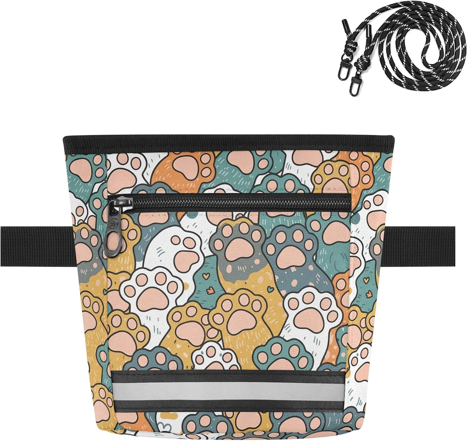 Cat Paw Dog Treat Pouch for Pet Training, One-Hand 5 Cup Treat Bag with Magnetic Closure & Waist Belt, Three Ways to Wear