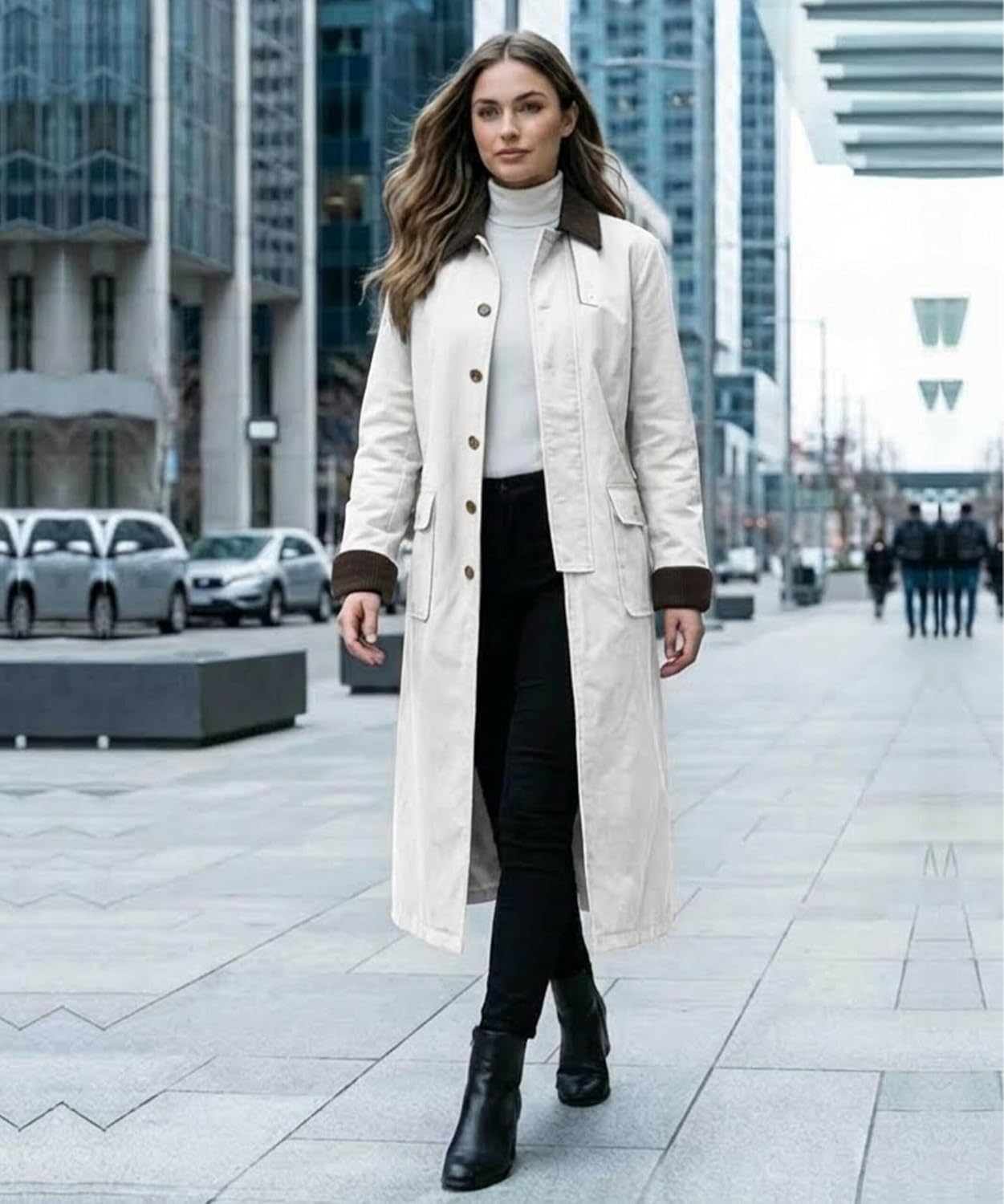 Real Lambskin Leather Womens Trench Coat - Casual Winter Fashion Style Long Length Duster Coat Women