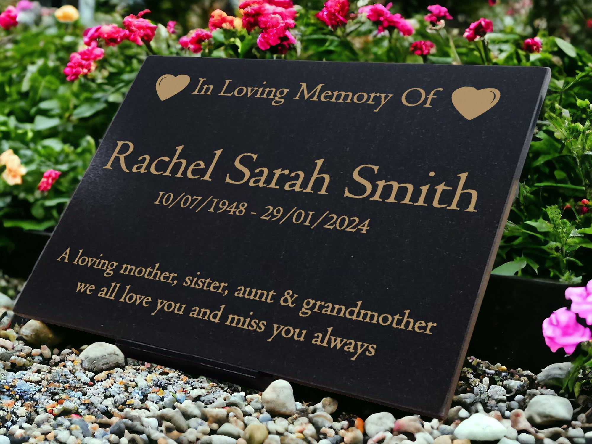 Personalised Granite Memorial Plaque Heart, Engraved, 29x21cm, Gold Lettering, Crematorium, Grave Marker, Garden Memorial โ image 1