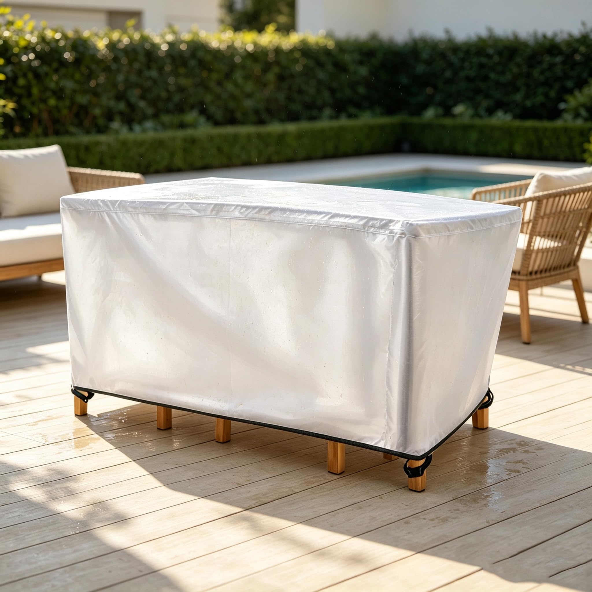 XDPBLM Outdoor Table Cover Square Garden Sofa Covers Waterproof - 360x140x85cm/LxWxH Silver - 420D Heavy Duty Oxford Polyester Windproof Anti-UV Outdoor Furniture Covers for Patio & Rattan