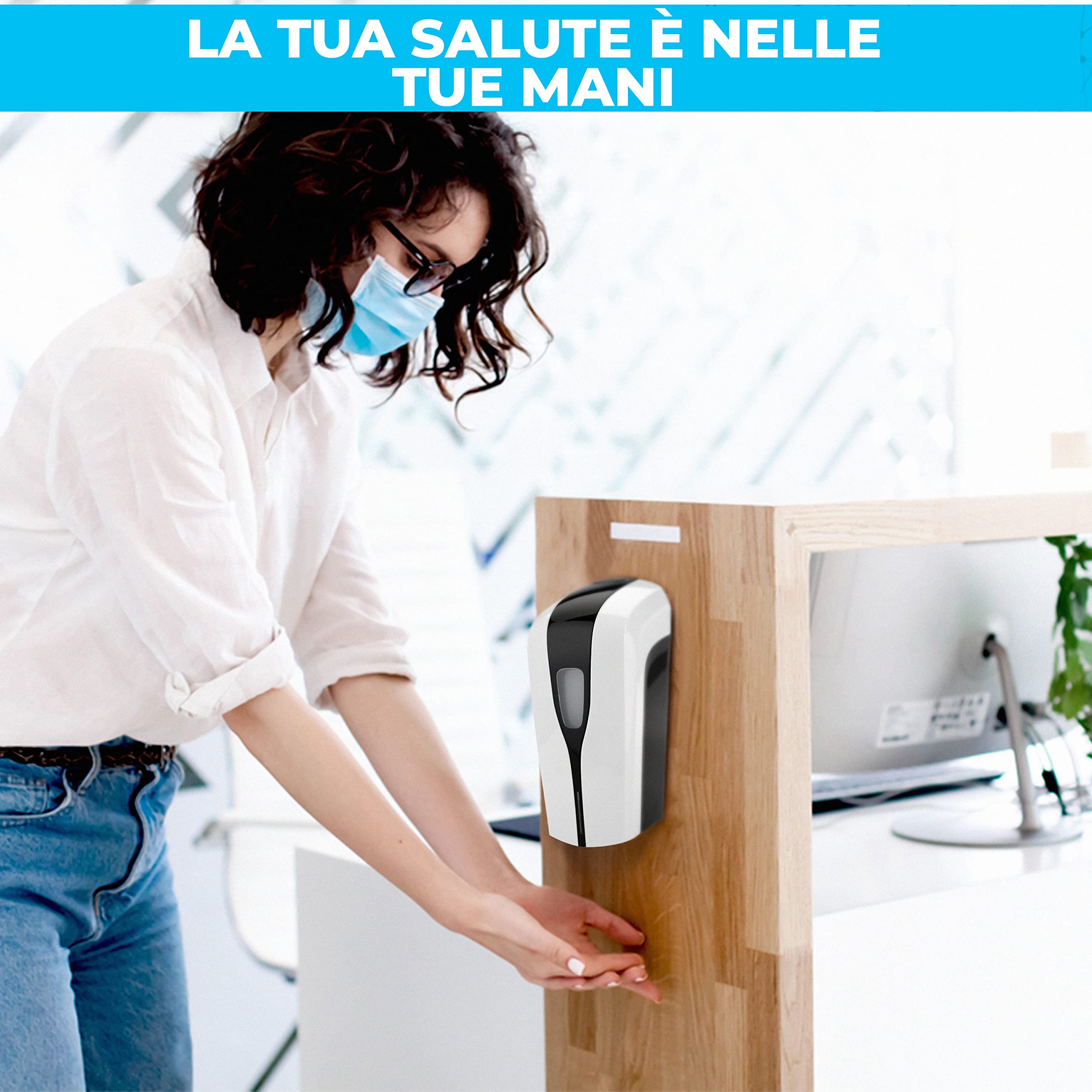 Dispenser di disinfettante automatico con sensore. Dispenser di disinfettante senza contatto con un contenitore di ricarica da 1000 ml.