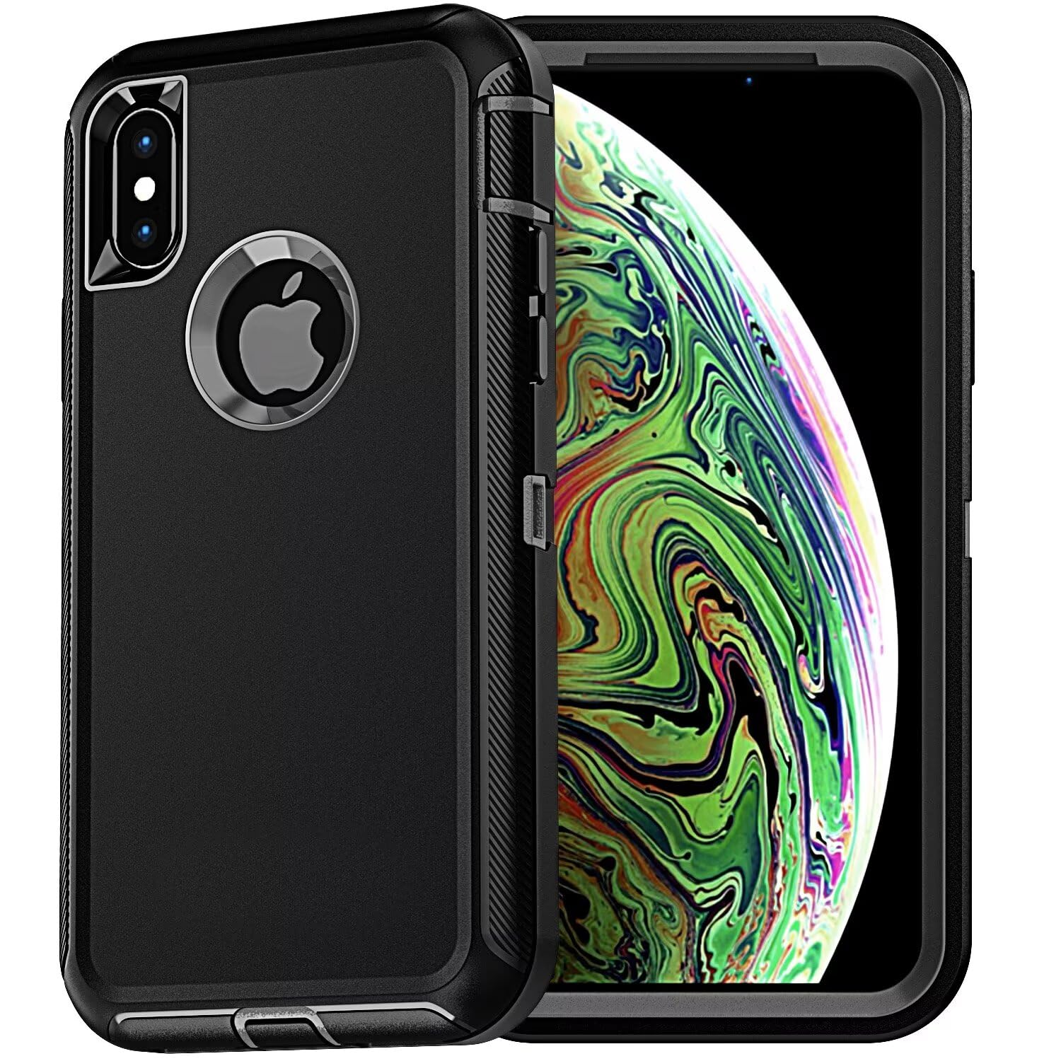 YmhxcY for iPhone Xs Max Case Shockproof Dropproof Dust-Proof Drop Proof 3-Layer Durable Phone Case Heavy Duty Protection Phone Case Cover for Apple iPhone Xs Max 6.5“ Black and Grey